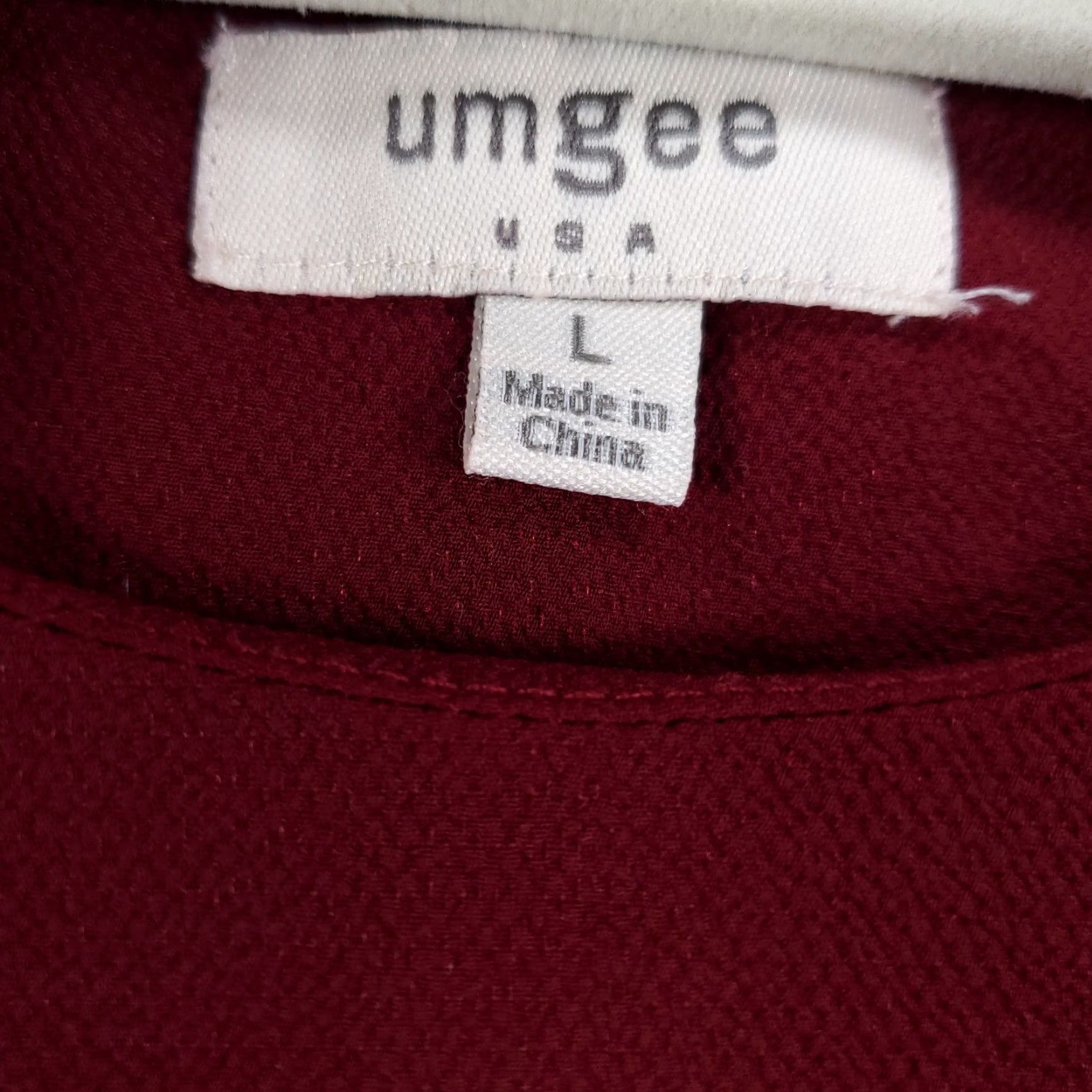 Vintage UMGEE Tunic Womens Large Maroon Cold Shoulder Gauzy Ruffles Balloon Flutter Size L / US 10 / IT 46 - 4 Thumbnail