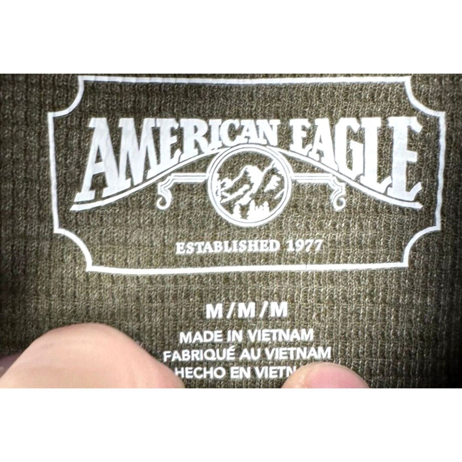 Vintage VINTAGE American Eagle Hoodie Shirt Mens Medium Green Thermal Henley Drawstring Public? Size US M / EU 48-50 / 2 - 5 Thumbnail