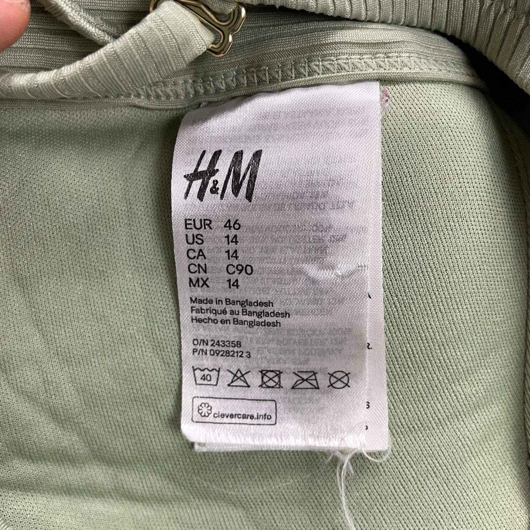 H&M H&M Bikini Top Womens US14 Green Push Up Padded Adjustable Strap Beach Swimwear Size XL / US 12-14 / IT 48-50 - 6 Thumbnail
