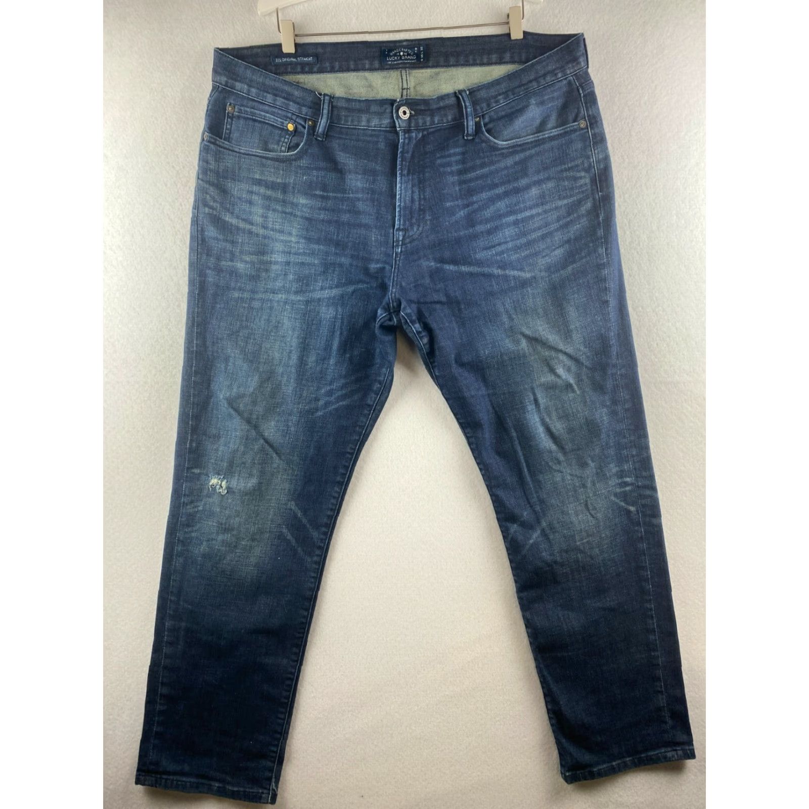 Vintage Lucky Brand Jeans Mens 38 Blue Straight Stretch 221 Original Dark Distressed Regular Rise 5-Pocket Denim Size US 38 / EU 54 - 2 Thumbnail
