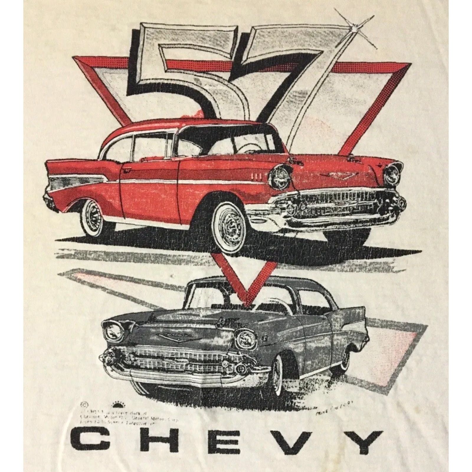 Thrasher VINTAGE 90s Chevrolet 57 Chevy Thrashed Faded Distressed Shirt XL Car Racing Grunge 80s USA Men Short Sleeve White Single Stitch T-Shirt XL Car Size US XL / EU 56 / 4 - 3 Thumbnail