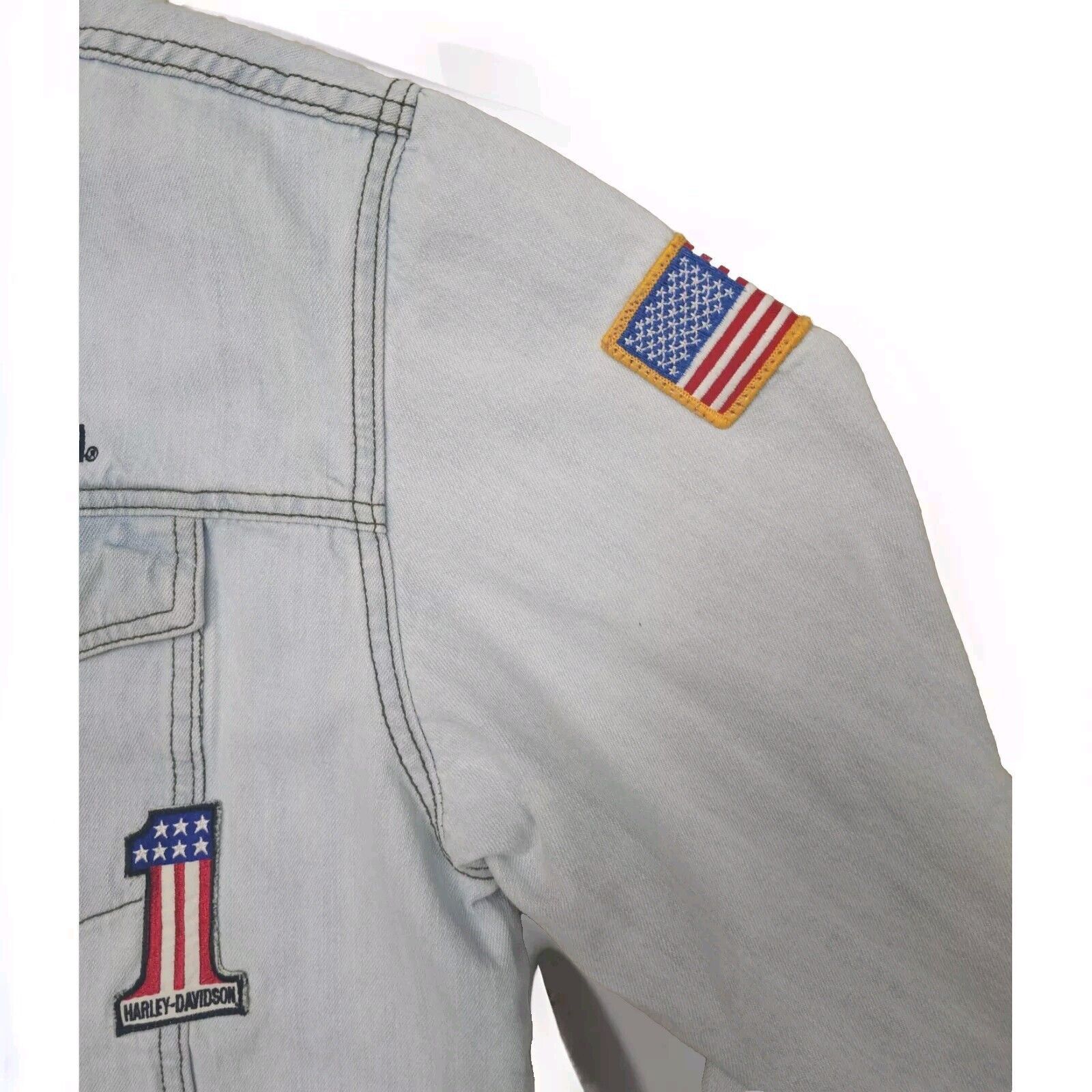 Harley Davidson Harley Davidson Jacket Denim Skull Flames Biker Embroidered Size US L / EU 52-54 / 3 - 3 Thumbnail