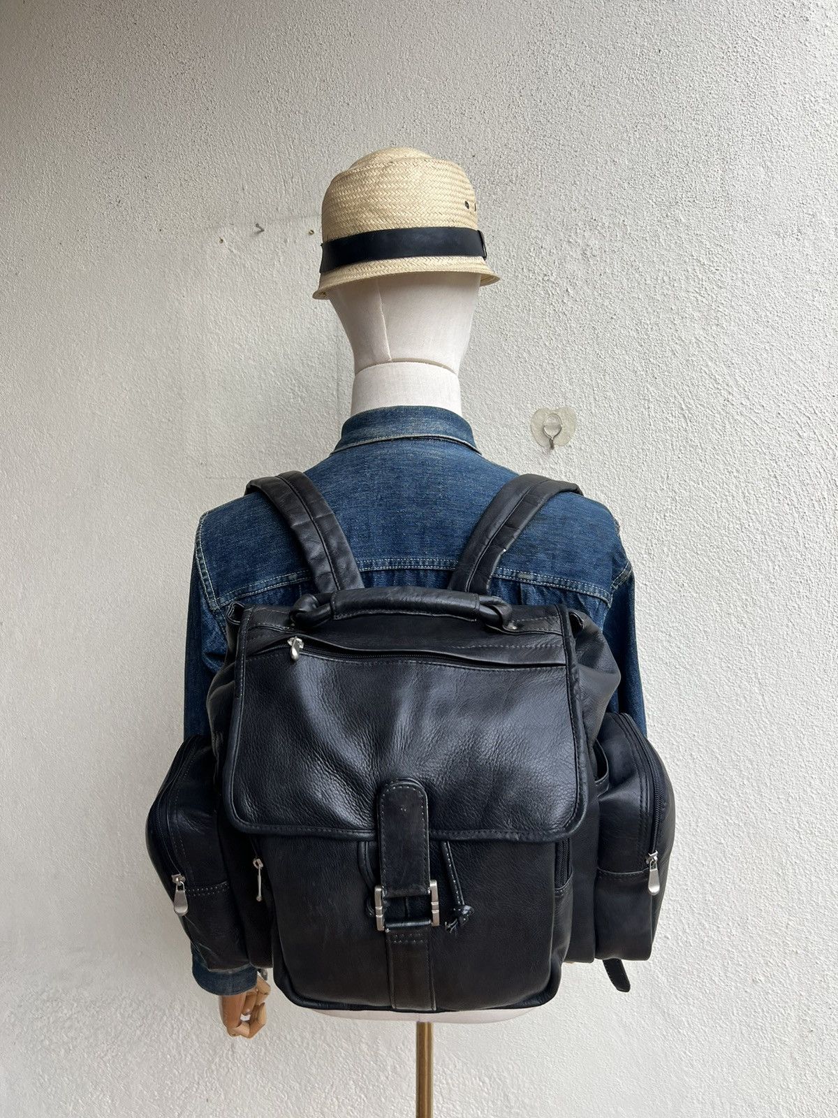 Leather Vintage PIEL Hand Made All Leather Black Backpack Bag Size ONE SIZE - 2 Thumbnail