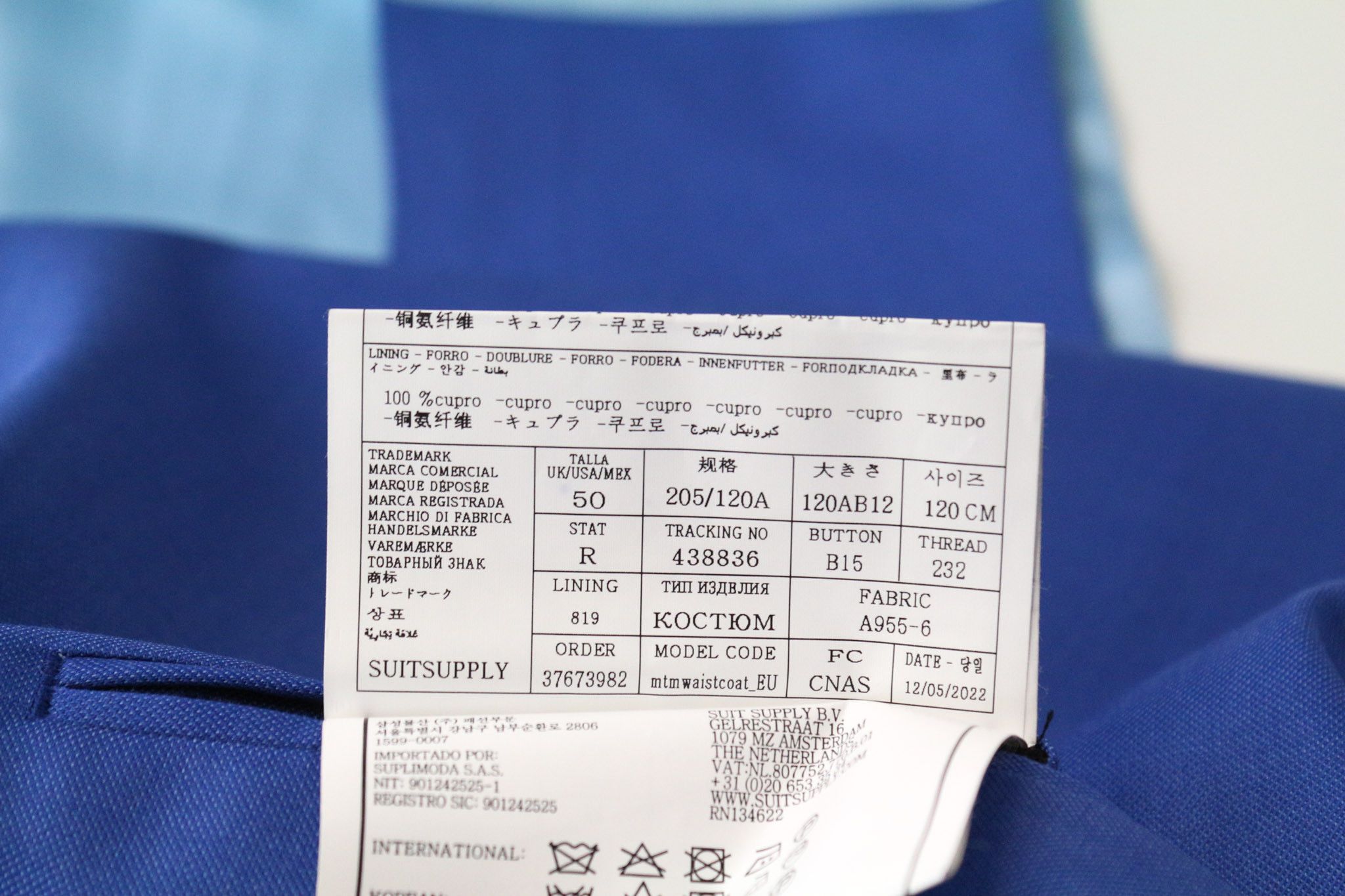 Suitsupply UK50R Blue Wool Waistcoat Suit 74765 Size 50R - 9 Thumbnail