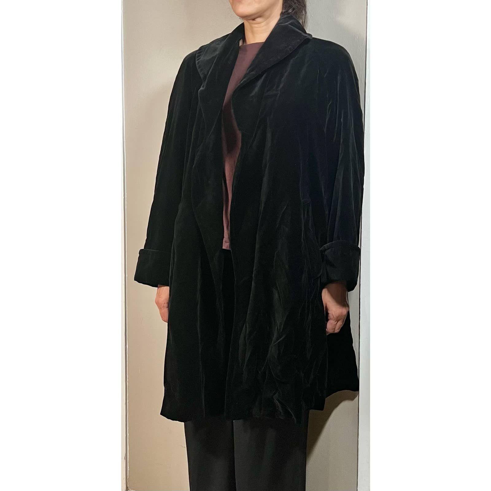image of Escada Couture Black Velvet Slouch Car Coat Size 34Eu/6-8Us, Women's