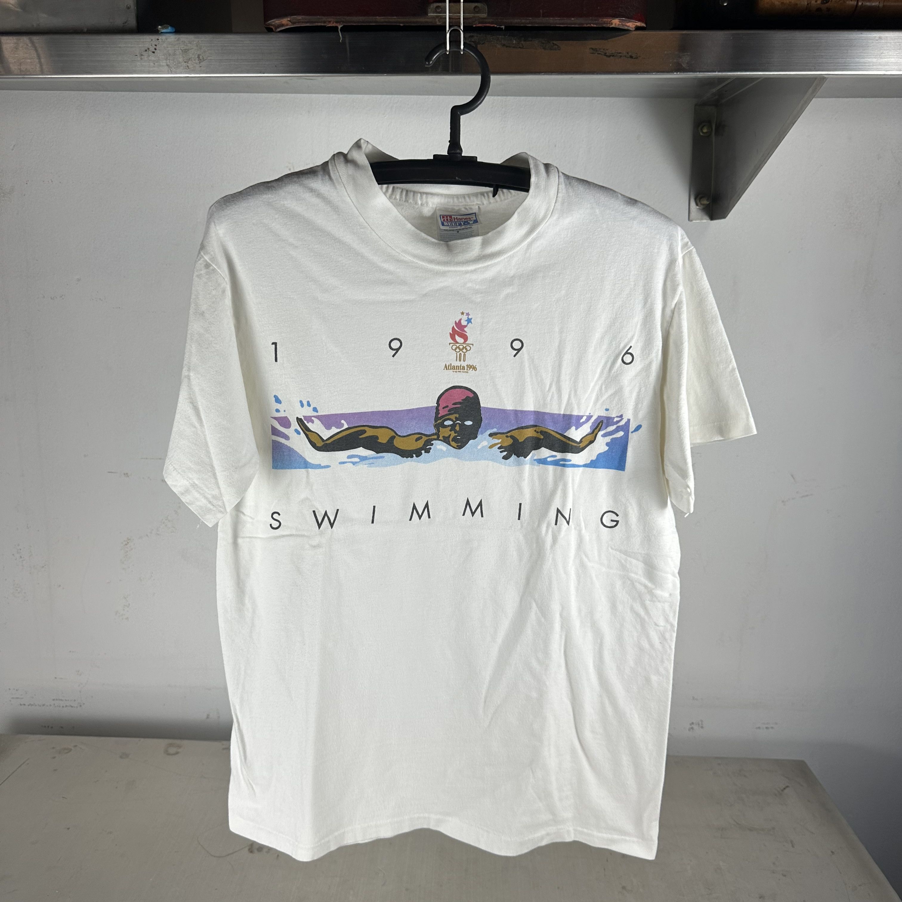 Vintage Atlanta 1996 Olympics Swimming Artwork Graphic T-Shirt Size US S / EU 44-46 / 1 - 1 Thumbnail