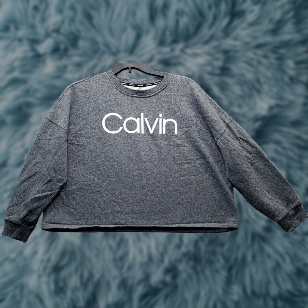 Calvin Klein Calvin Klein Womens XL Cropped Sweatshirt Gray Fleece Lined Pullover Crew Neck Casual Sweatshirt Size XL / US 12-14 / IT 48-50 - 1 Thumbnail