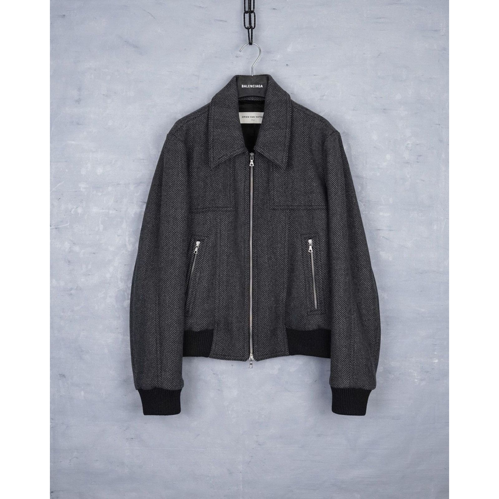 Dries Van Noten Dries van noten herringbone gray wool bomber jacket Size US L / EU 52-54 / 3 - 1 Thumbnail