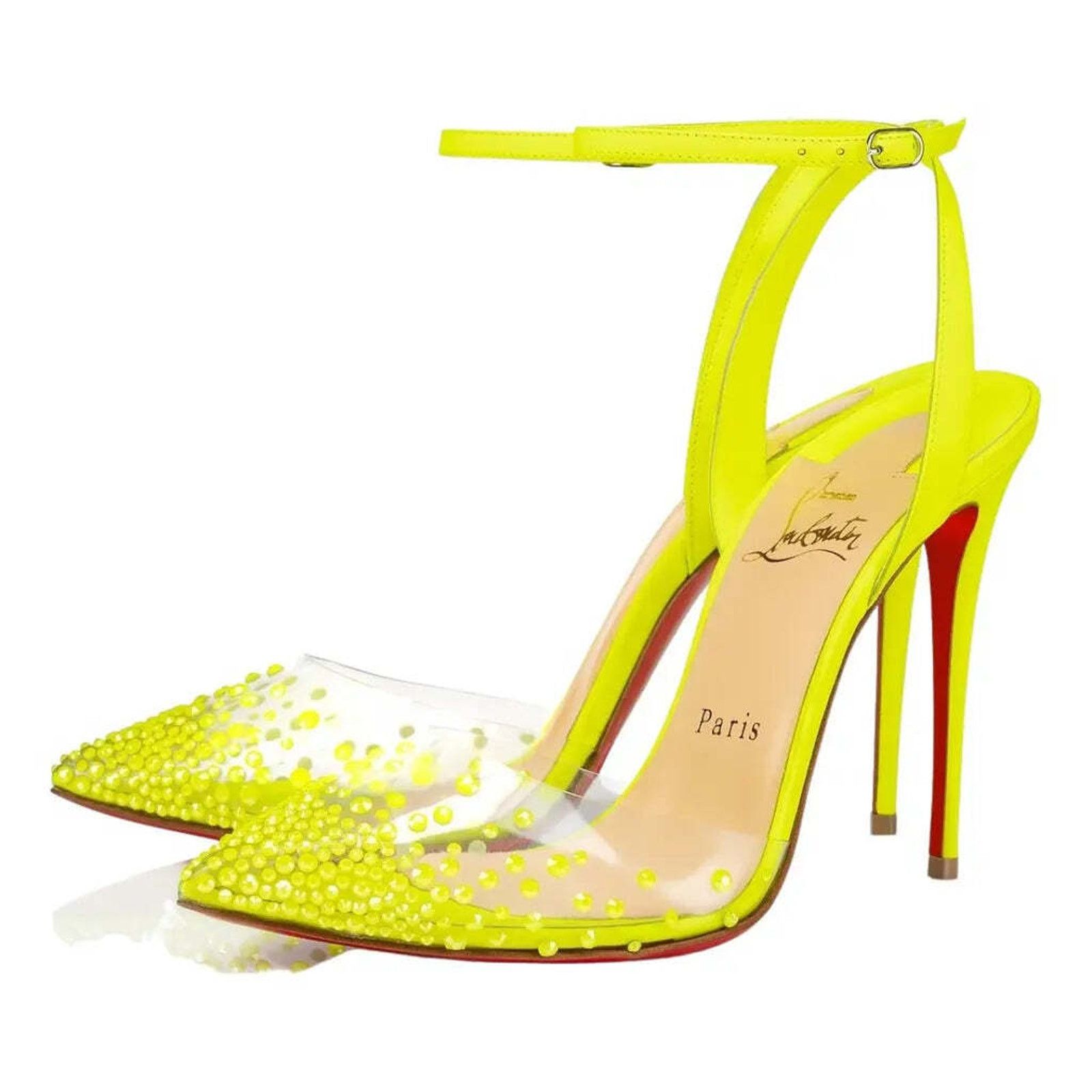 Christian Louboutin Spikaqueen 100 Yellow PVC Ankle Strap Sandal Heel Pump 35 Size US 5 / IT 35 - 1 Thumbnail