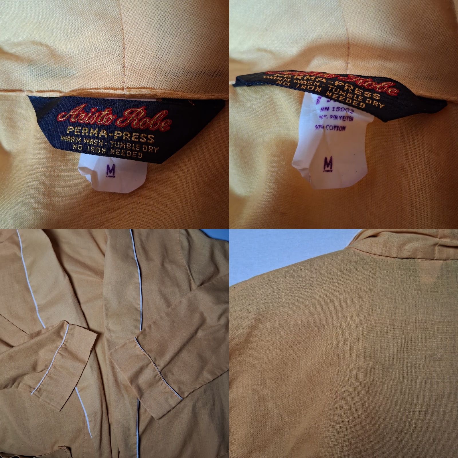 Vintage VINTAGE Aristo Robe Men M 1970s Mustard Yellow Perma Press Grandpa Robe Long Sleeve Polyester Cotton Blend 41" Size ONE SIZE - 8 Thumbnail