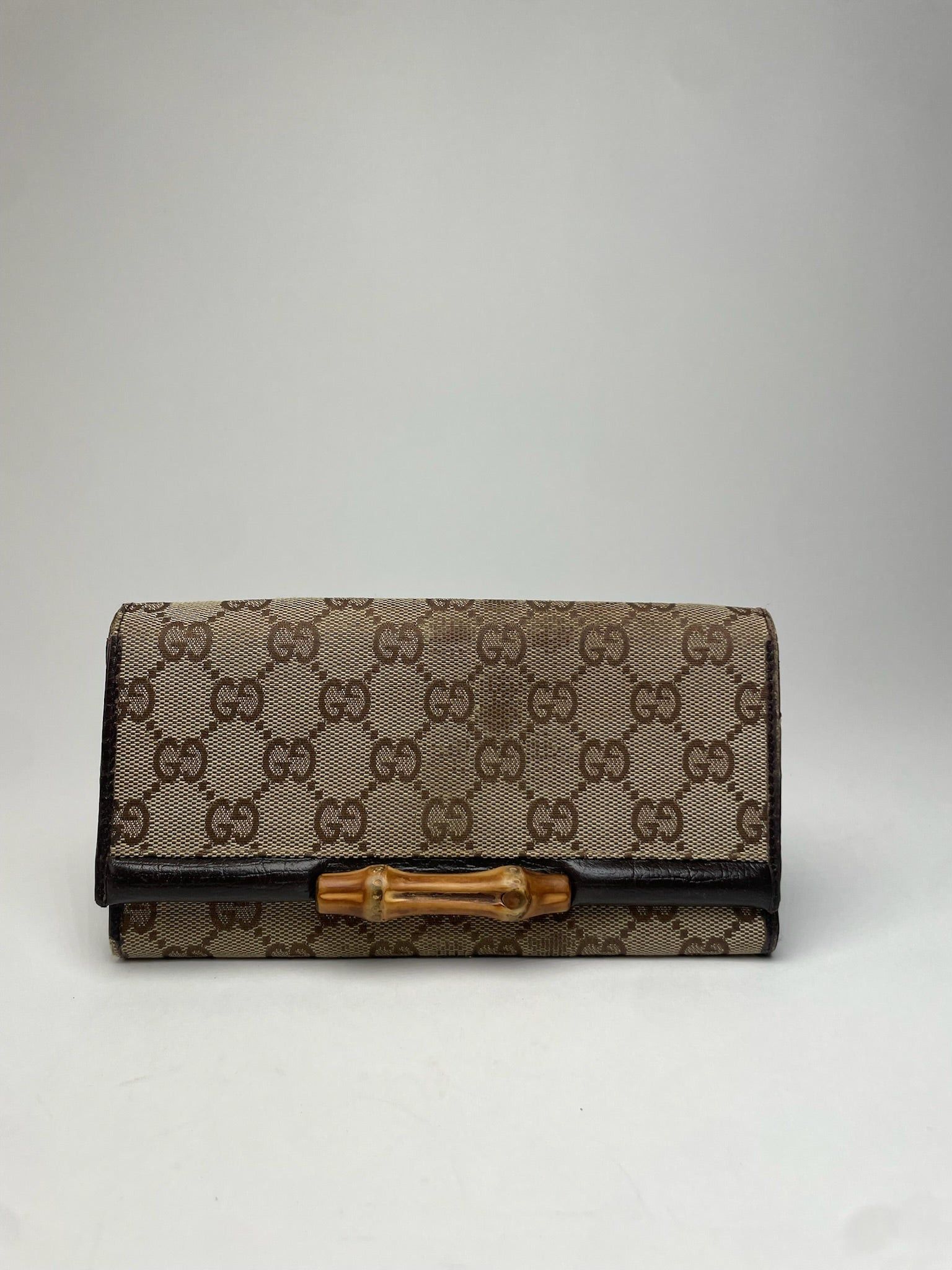 Gucci Vintage Monogram Leather Long Wallet Beige Brown Size ONE SIZE - 1 Thumbnail