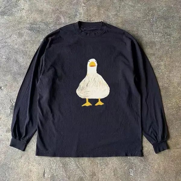 Japanese Brand Aoi Black casual retro cartoon duck print long sleeve tee Size US L / EU 52-54 / 3 - 5 Thumbnail