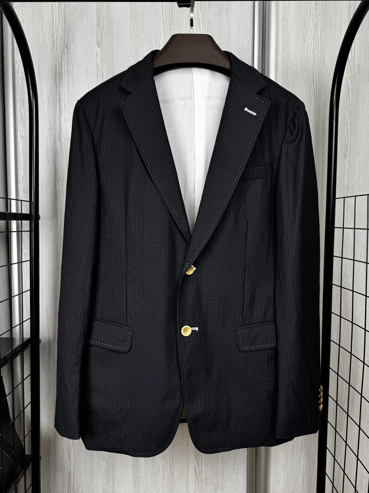 Pal Zileri Lab Pal Zileri Navy Blue Virgin Wool striped 2 button blazer Size 38R - 1 Thumbnail