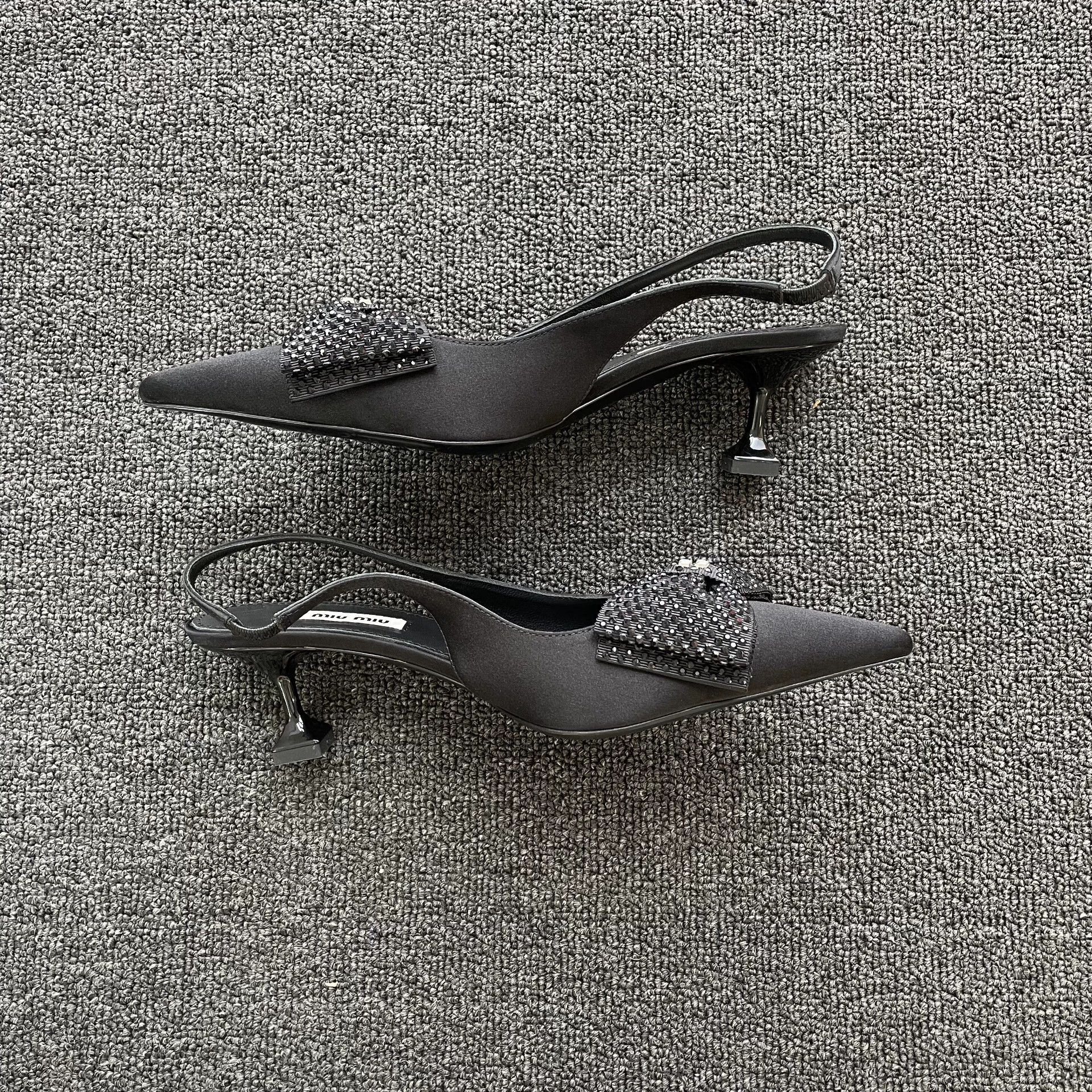 Miu Miu MIU MIU Satin Back Bow Cone Heel Pumps Black 37 98 New Size US 6.5 / IT 36.5 - 5 Thumbnail