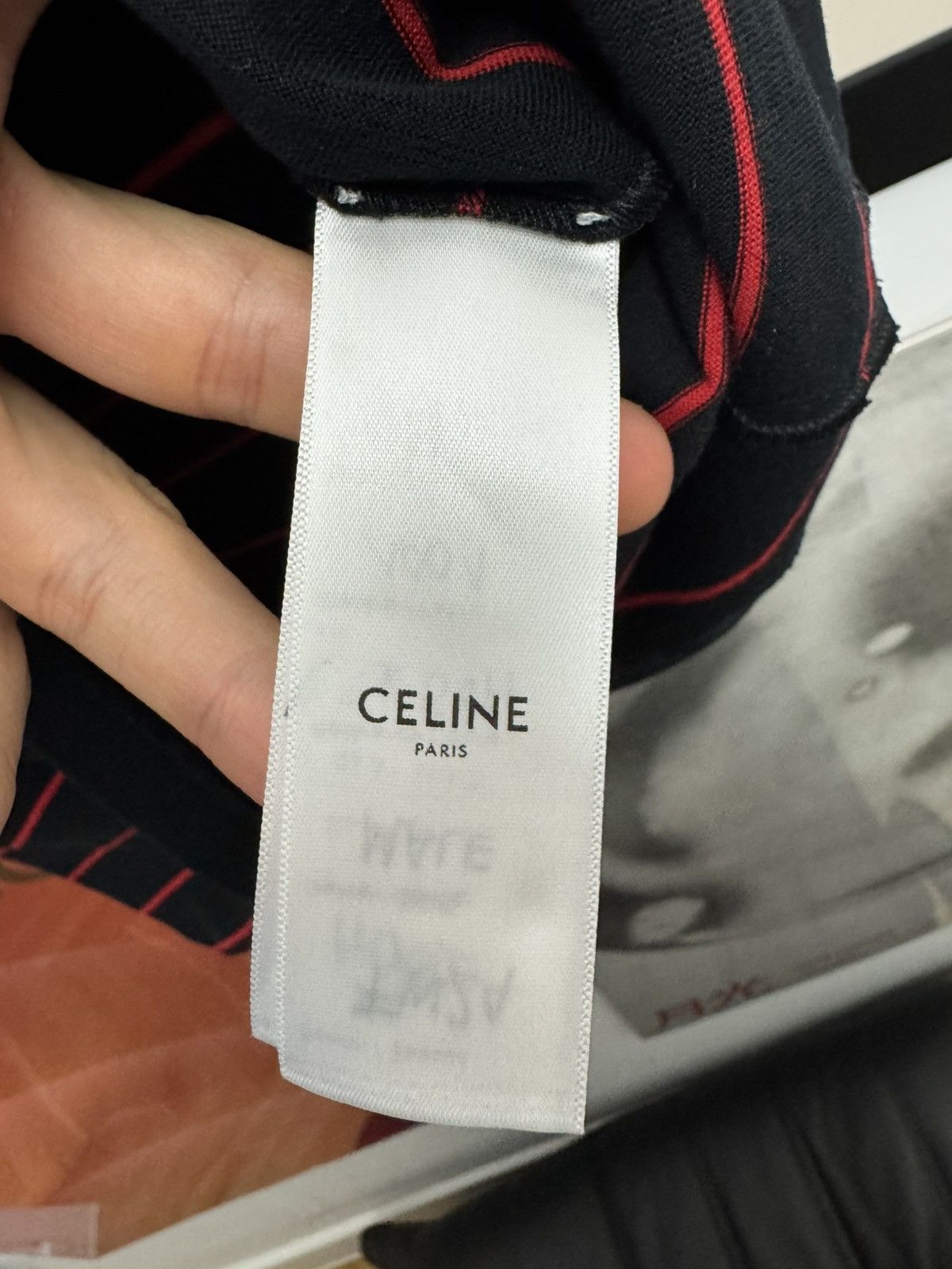 Celine Celine Triomphe Mini Logo Designer Stripes Black Red Tee Size US M / EU 48-50 / 2 - 5 Thumbnail