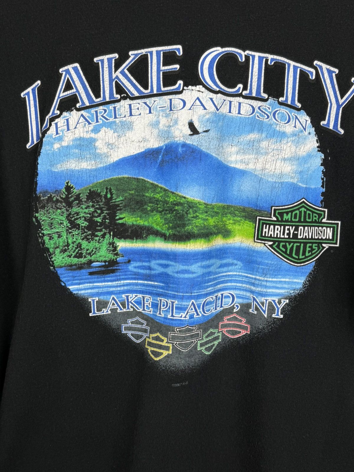 Harley Davidson 00s Vintage Harley Davidson Motorcycle Lake Placid T-Shirt Size US XL / EU 56 / 4 - 2 Thumbnail