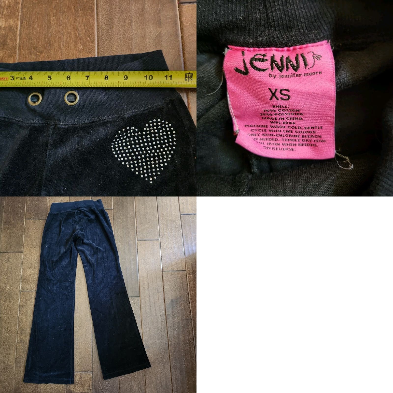 Vintage Jenni By Jennifer Moore Black Velvet Sweatpants XS Drawstring - Women, Pants Size 26" / US 2 / IT 38 - 8 Thumbnail