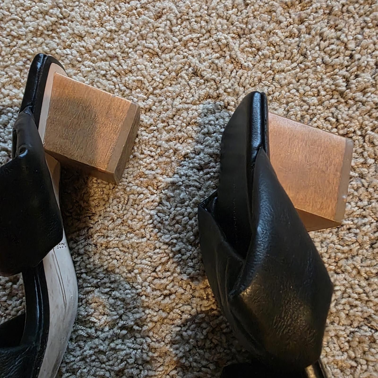 Other Designer, Made in Italy Chic Black & Tan Block Heel Sandals Size US 7.5 / IT 37.5 - 9 Thumbnail