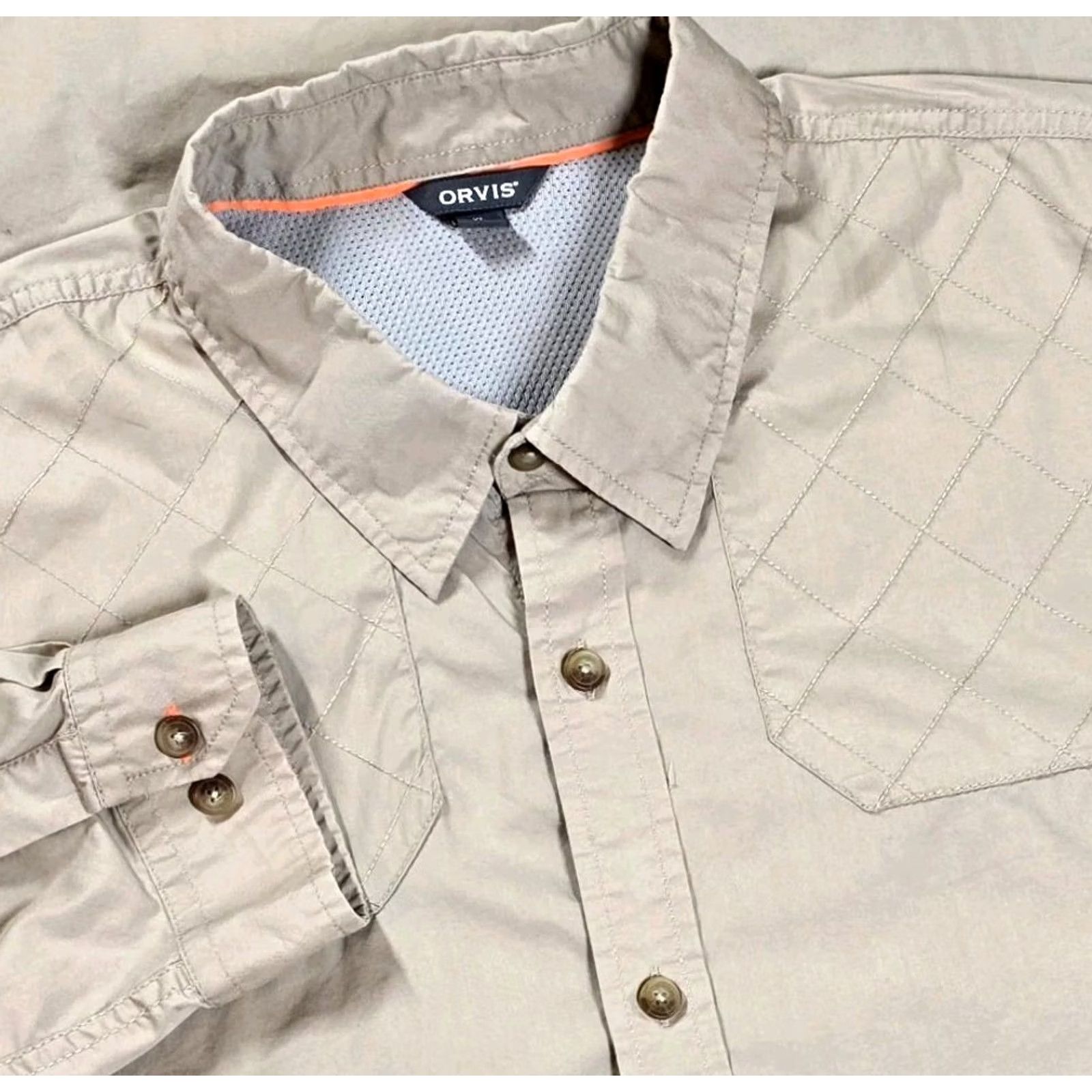Orvis Orvis Men Featherweight Shooting Shirt XL Long Sleeve Beige Quilted Shoulder Shirt Button-Up Size US XL / EU 56 / 4 - 2 Thumbnail