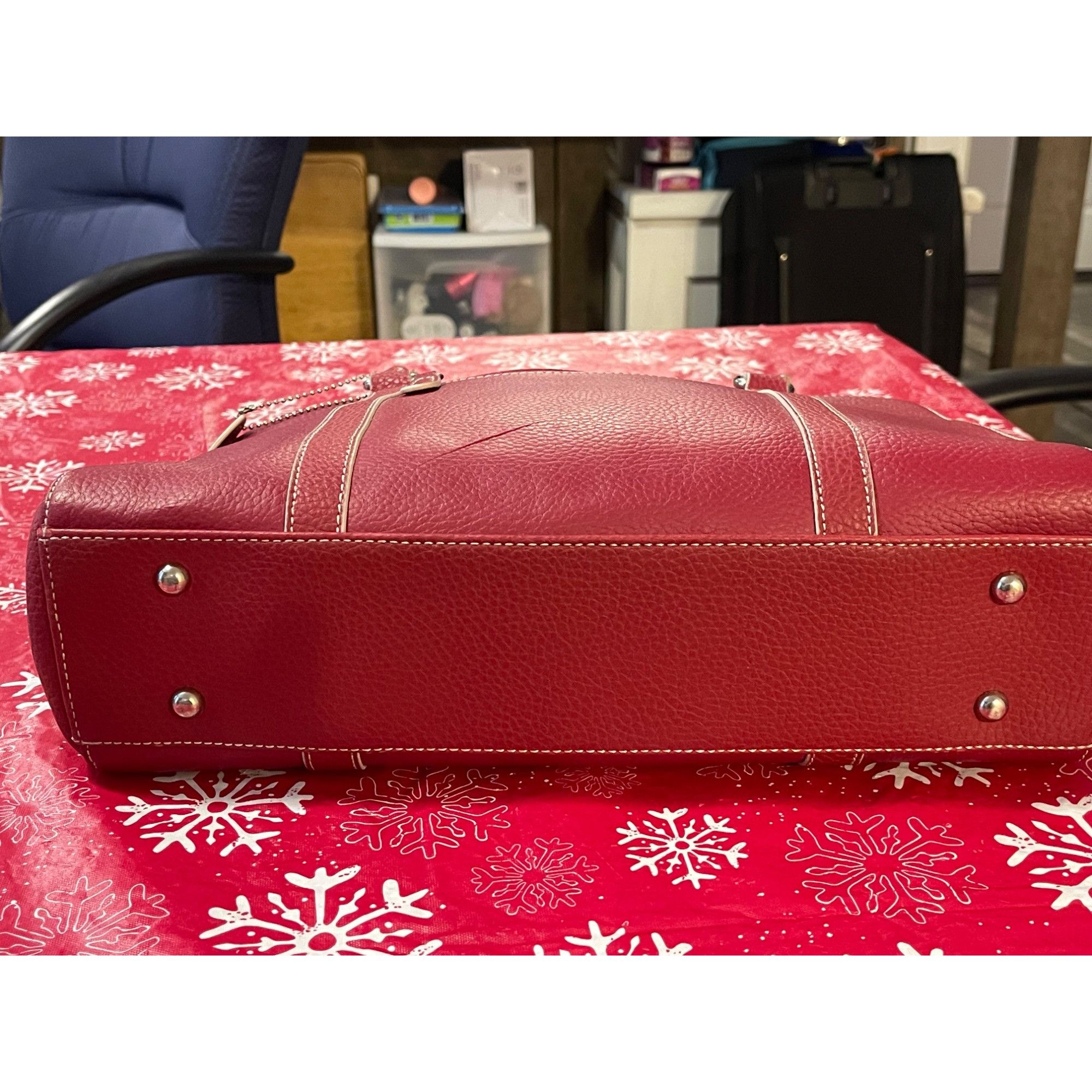 Wilsons Leather Wilson Red Leather Shoulder Tote Leopard Interior Size ONE SIZE - 6 Thumbnail