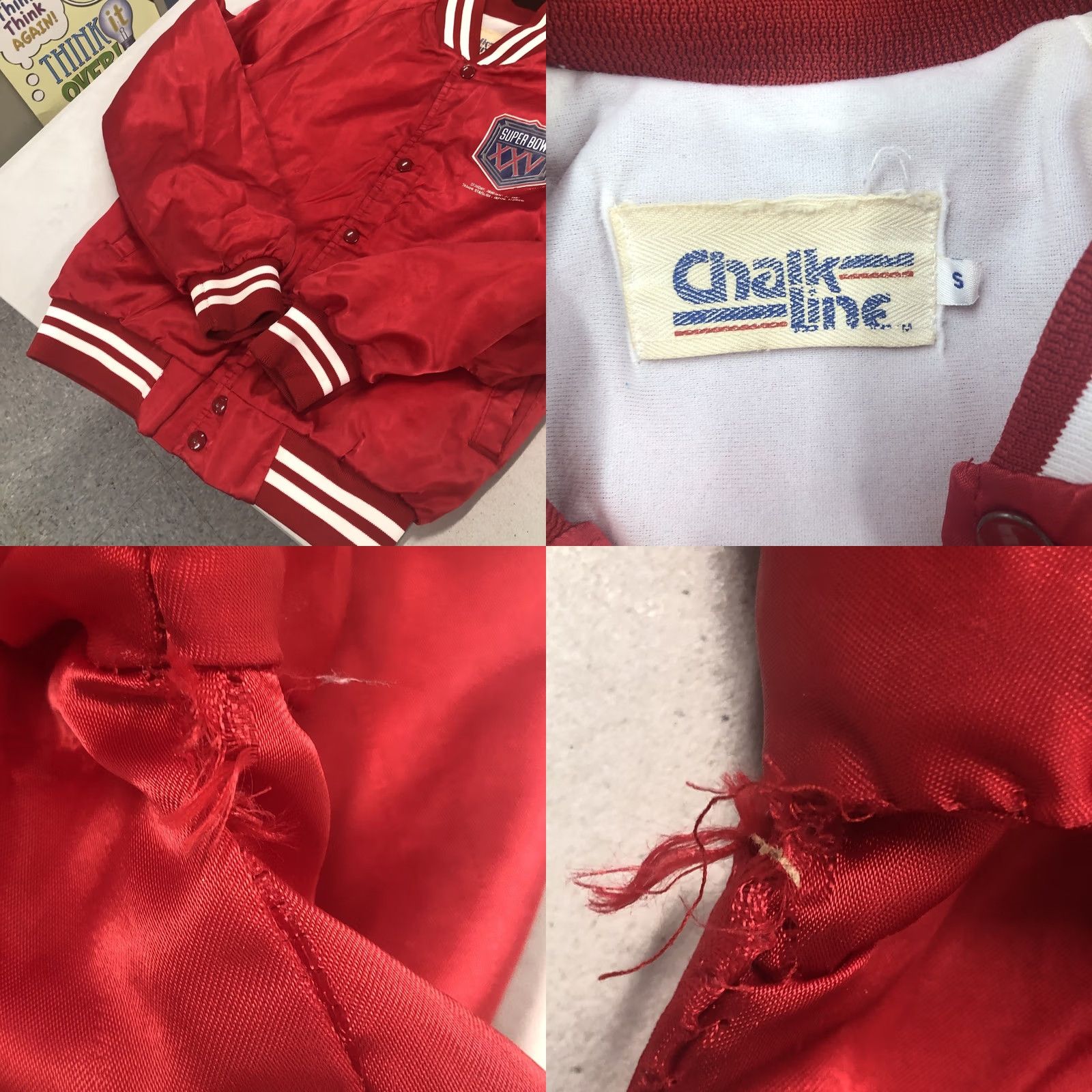 Chalk Line VINTAGE Chalk Line Super Bowl Bomber Jacket Small Red 80s Men's S Snaps Nylon Mid-Length Lined 1991 Chalk Line temporada? Size US S / EU 44-46 / 1 - 8 Thumbnail