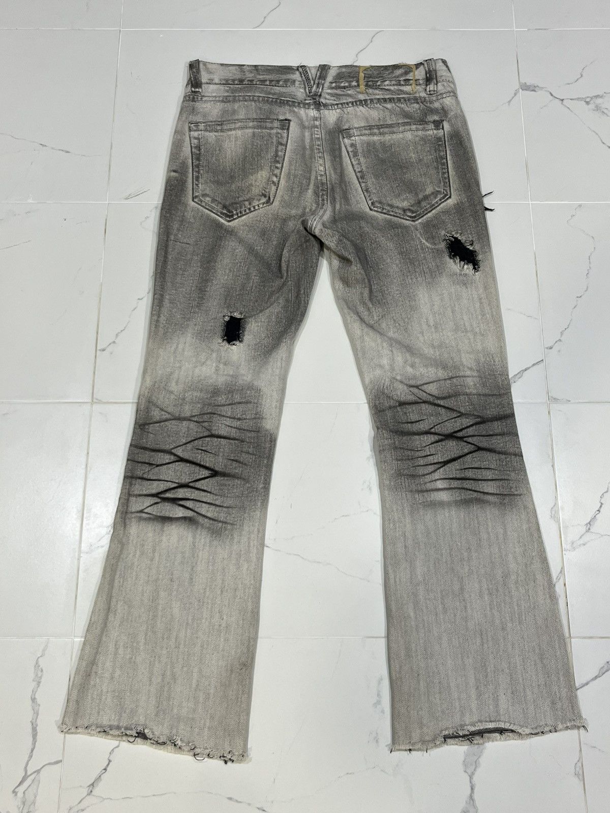 Japanese Brand FLARE💥Japan Brand Ripped Smoke Grey Flared Denim Jeans Size US 32 / EU 48 - 11 Thumbnail