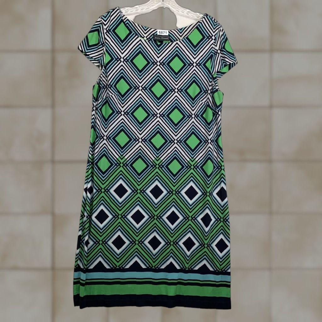 Vintage Jessica Howard Dress Women’s XL All Over Geometrical Print Retro 60s 70s Stretch Size XL / US 12-14 / IT 48-50 - 1 Thumbnail