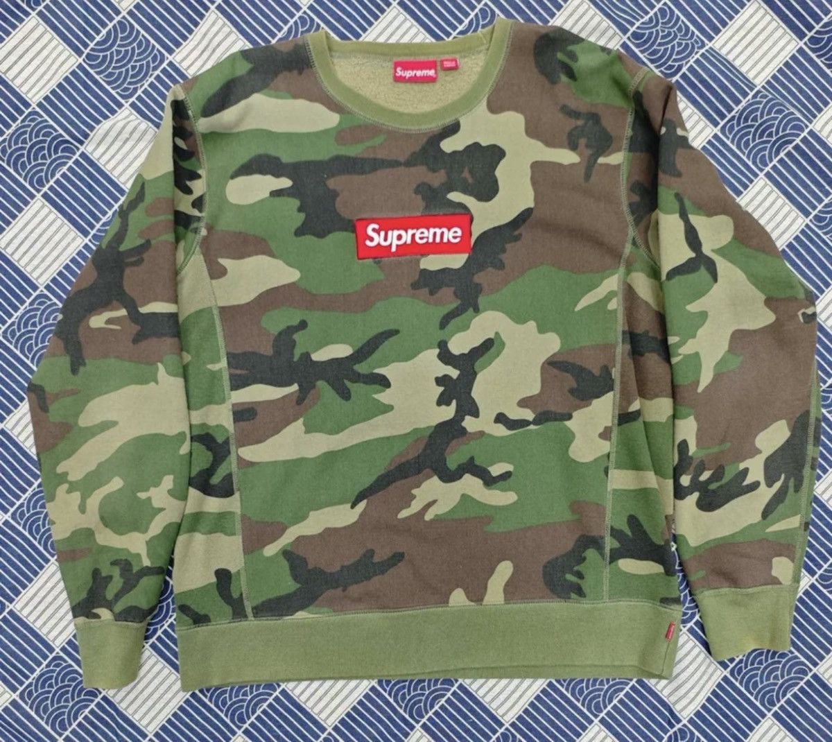 Supreme Green Camo Box Logo Crewneck store FW15