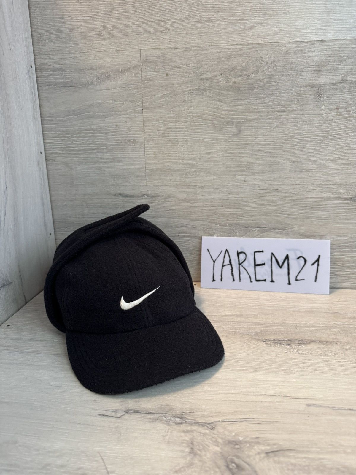 Nike 90s Vintage Nike Fleece Hat Cap Trapper Uschanka Black Size ONE SIZE - 1 Thumbnail