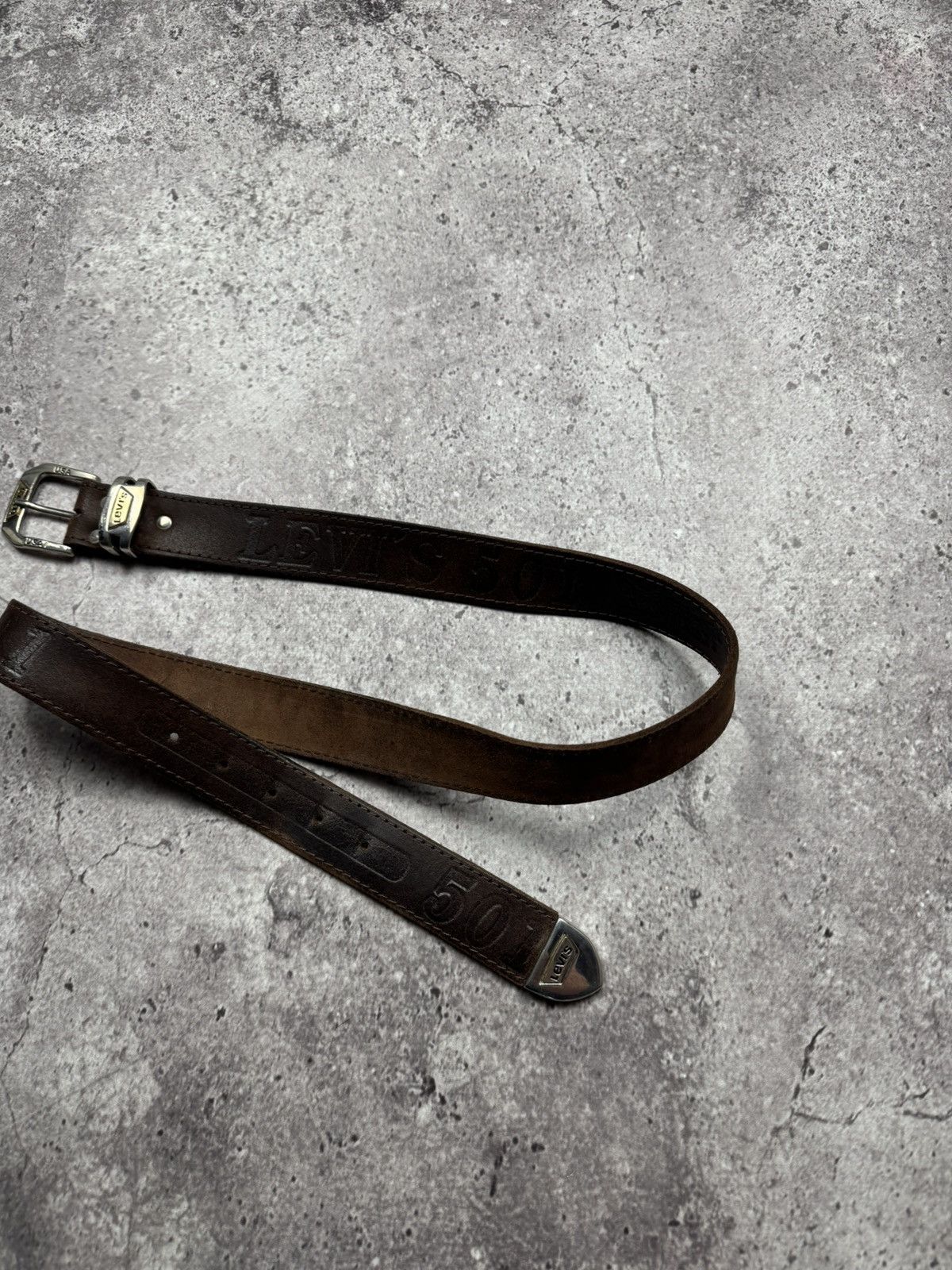 Levi's Vintage Clothing Vintage 90s Levi’s 501 Brown Leather Y2K Belt Cowboy Western Size ONE SIZE - 6 Thumbnail