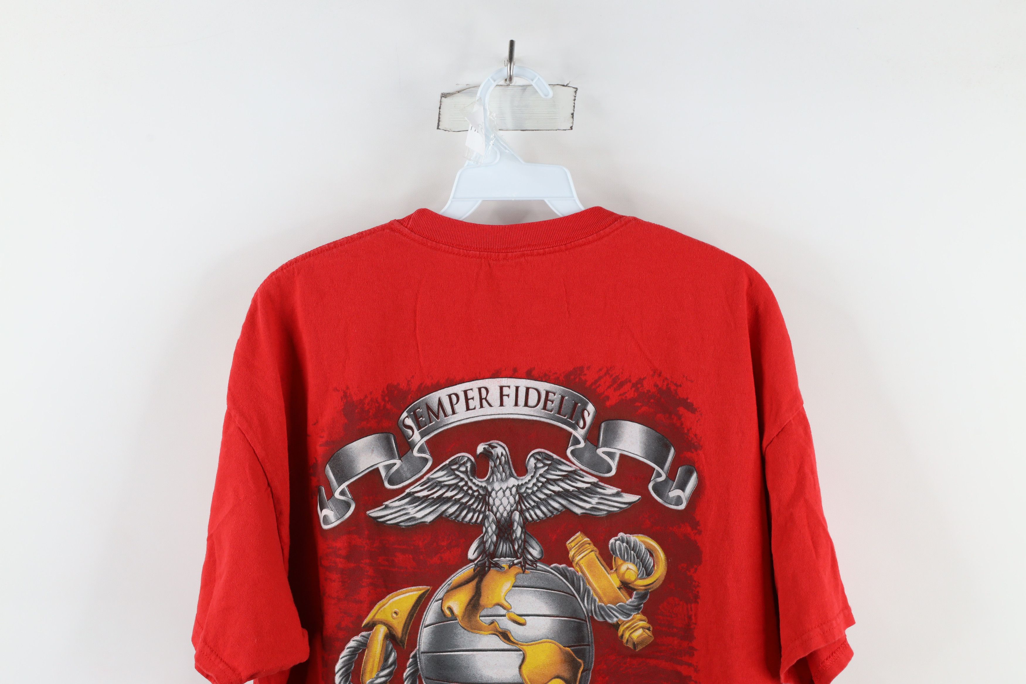 Vintage Vintage 90s Out USMC Marines Iron Sword T-Shirt Red Cotton Size US XL / EU 56 / 4 - 8 Thumbnail