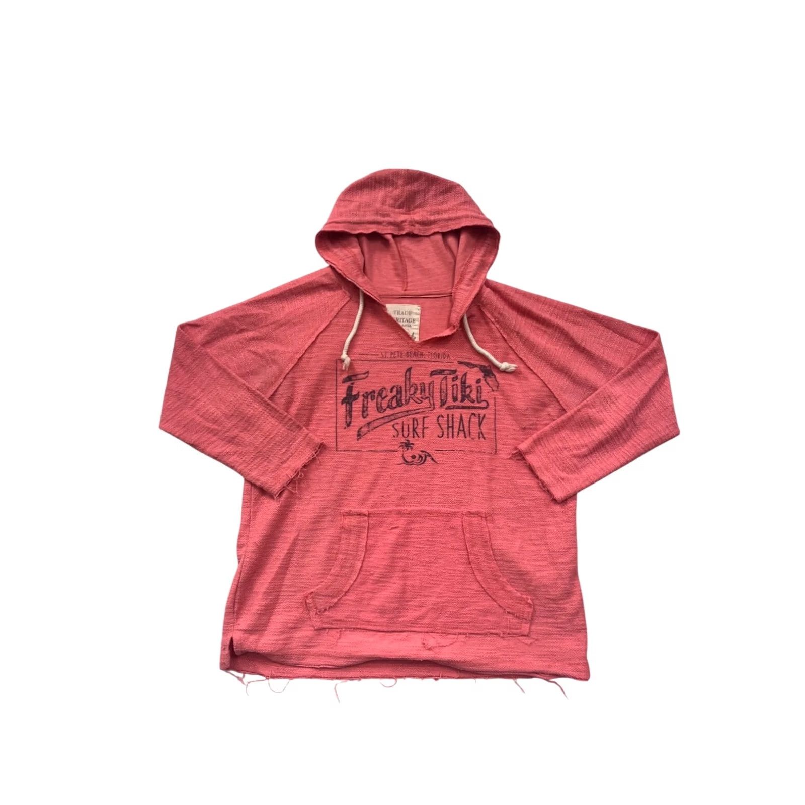 Vintage Freaky Tiki Surf Shack Hooded Pullover Sweatshirt Womens L Pink - Hoodie, Pullover, Cotton Polyester, Activewear - Trade Heritage Size L / US 10 / IT 46 - 2 Thumbnail