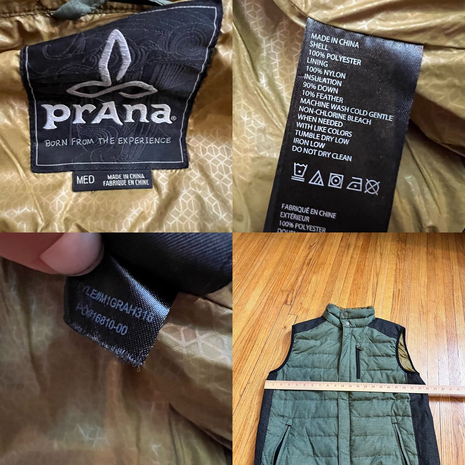 Prana PRANA Down Vest Mens Medium Green Feather Insulated Warm Zip Jacket Vest Quilted Mens Green M Polyester Zip Jacket Size US M / EU 48-50 / 2 - 8 Thumbnail