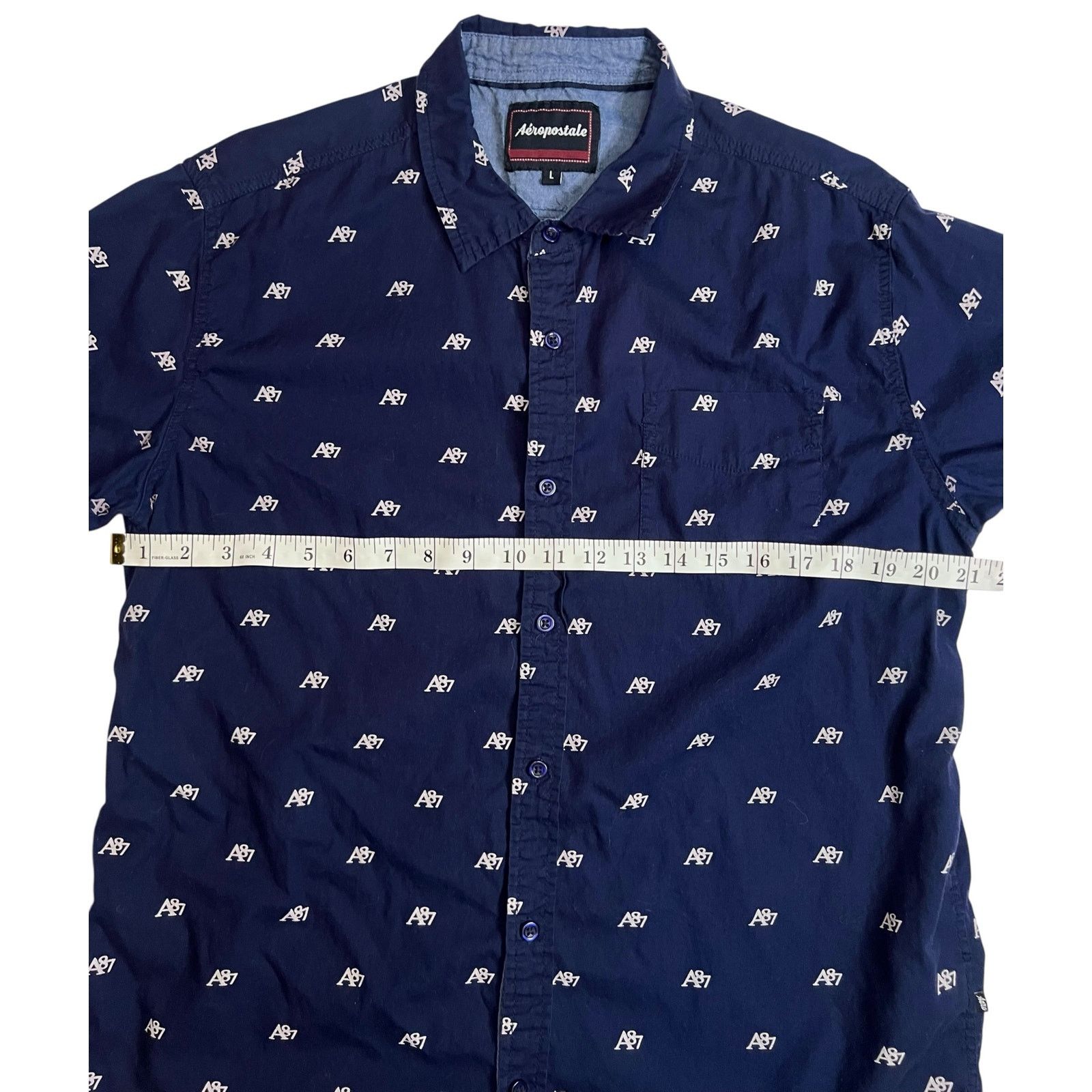 Aeropostale Aeropostale A87 Men’s Short Sleeve Button Up Shirt Navy Blue Size US L / EU 52-54 / 3 - 9 Thumbnail