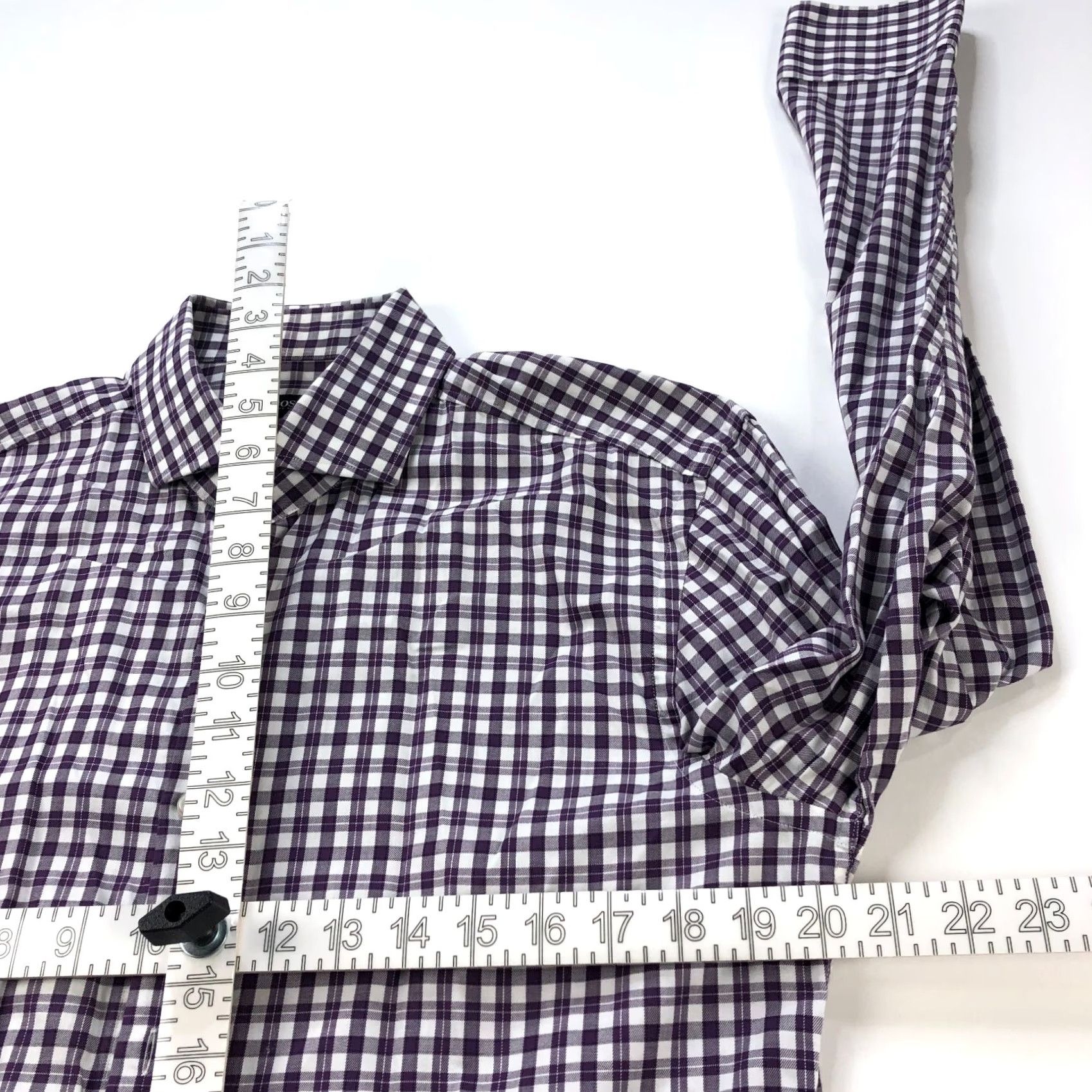 Hugo Boss HUGO BOSS Dress Shirt Purple Check Long Sleeve 16 34/35 Slim Fit 100% Cotton Button Shirt Mens Size 42R - 5 Thumbnail