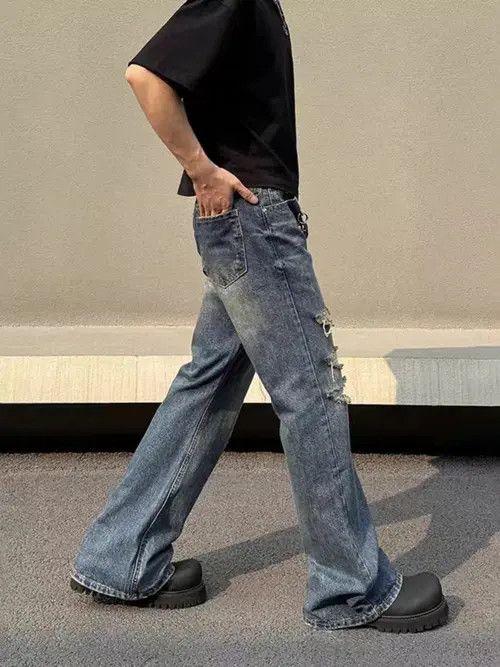 Japanese Brand Vintage ripped straight high street micro flare jeans Size US 30 / EU 46 - 4 Thumbnail