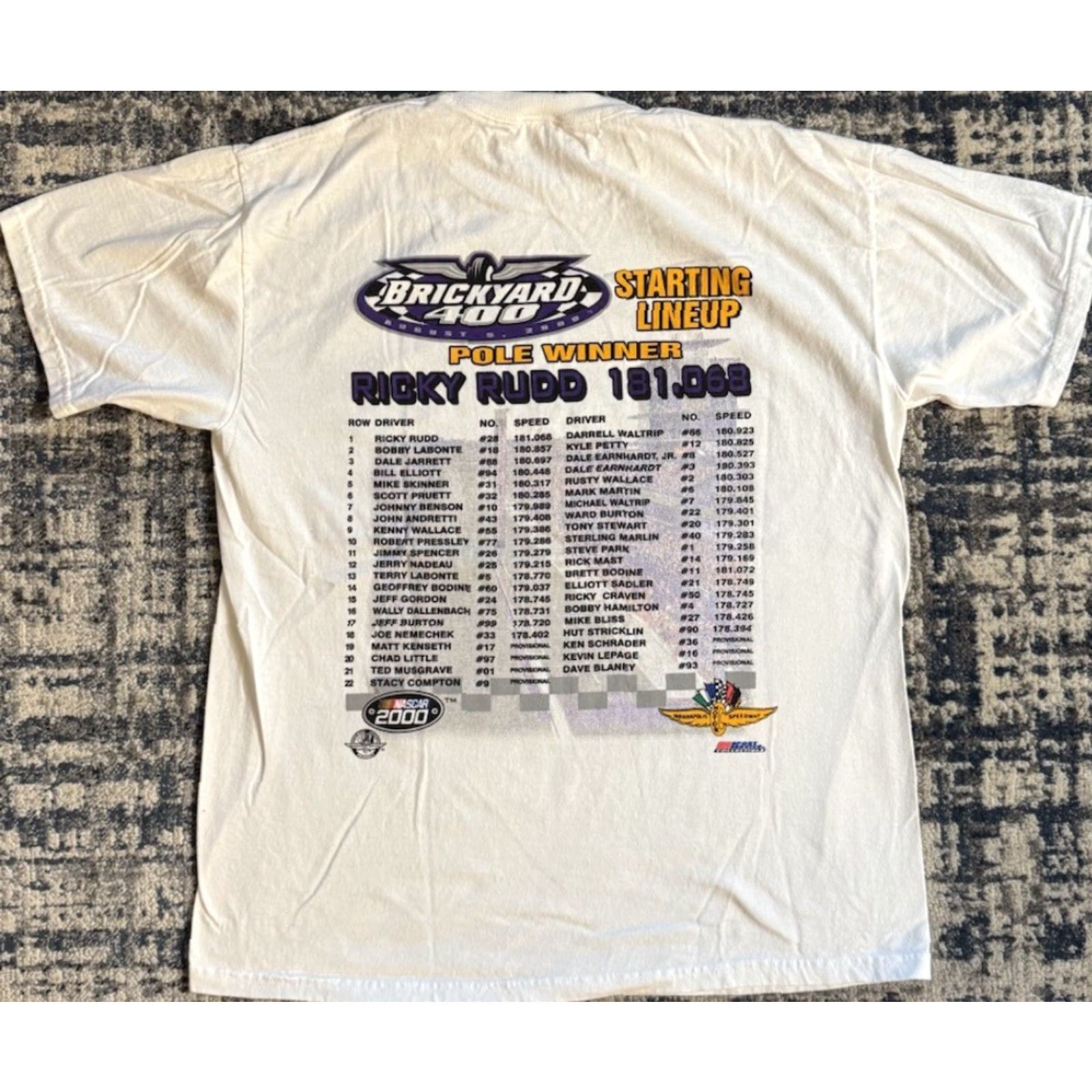 Jerzees VINTAGE 2000 NASCAR Brickyard 400 Winner Ricky Rudd T Shirt L Racing Cars Sports Shirt Men White Cotton Jerzees Logo Double-Sided Size US L / EU 52-54 / 3 - 3 Thumbnail
