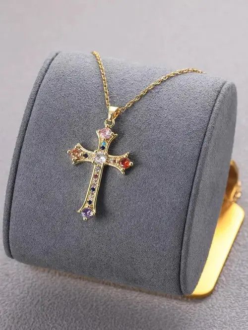Japanese Brand Retro Punk Stainless Cross Rhinestone Pendant Gold Size ONE SIZE - 4 Thumbnail