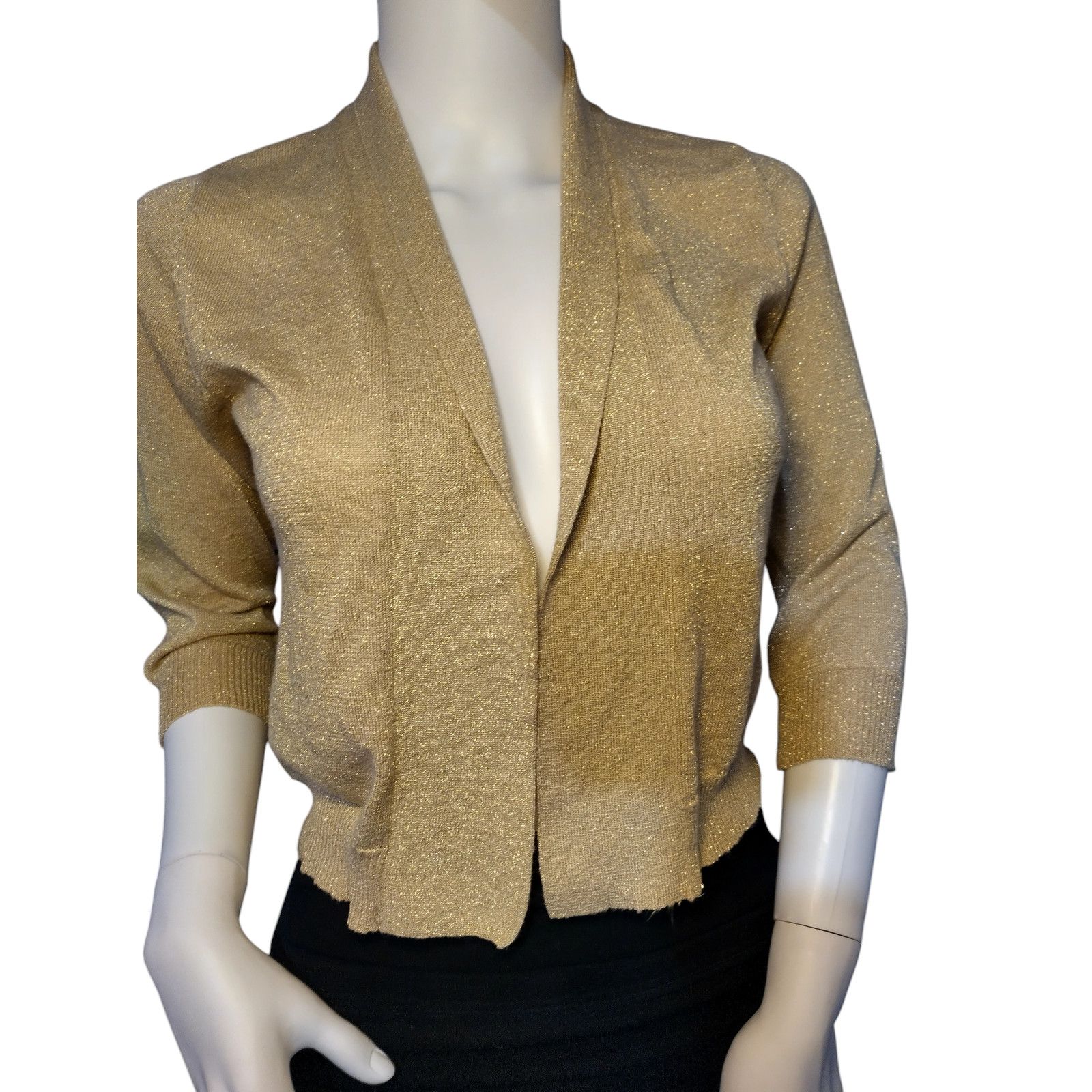 Covington Covington Cardigan Cropped 3/4 Sleeves Metallic Gold Sz PS Size S / US 4 / IT 40 - 1 Thumbnail
