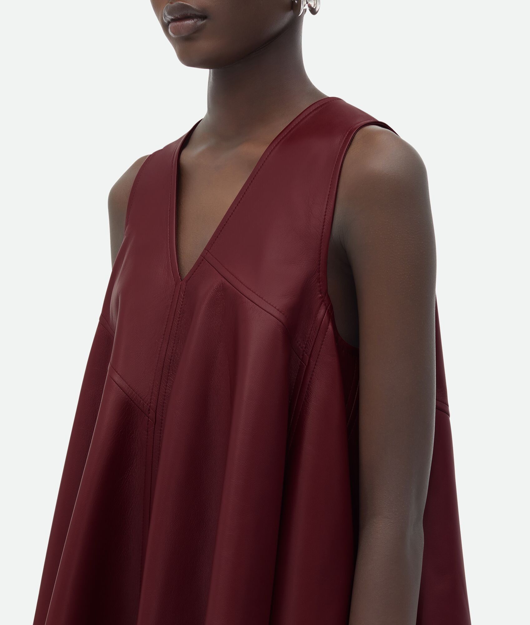 Bottega Veneta o1n1vont1224 Leather A-Line Dress in Pomegranate Size XS / US 0-2 / IT 36-38 - 4 Thumbnail