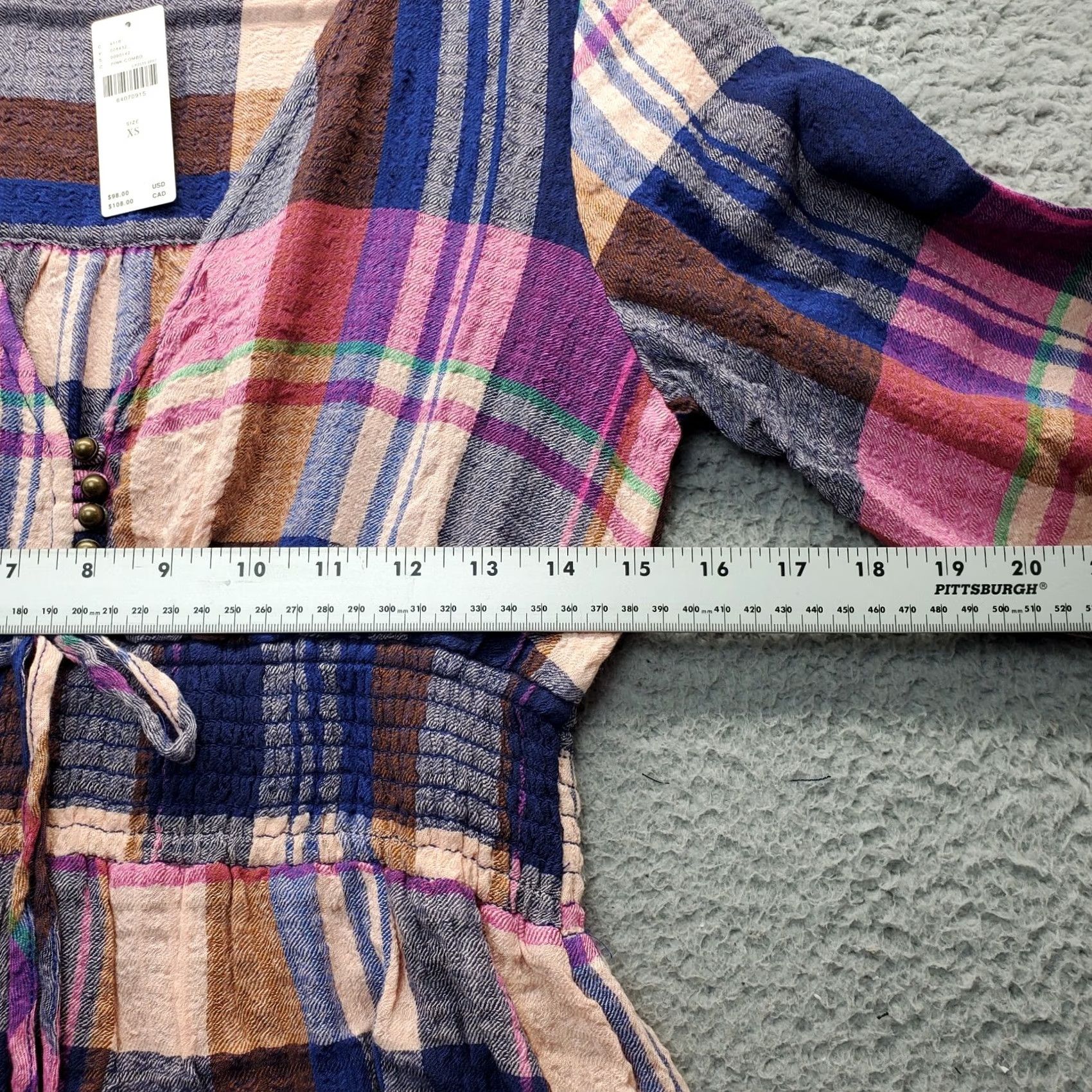 Vintage Pilcro Anthropologie Blouse Women's XS Multi Plaid Tie Waist V Neck Button Front Size XS / US 0-2 / IT 36-38 - 4 Thumbnail