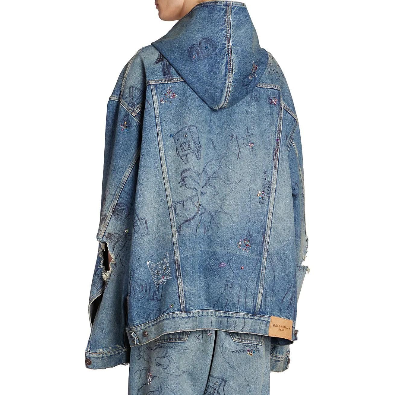 Balenciaga o1w1db10125 Oversized Hooded Jacket in Blue Size US XL / EU 56 / 4 - 5 Thumbnail