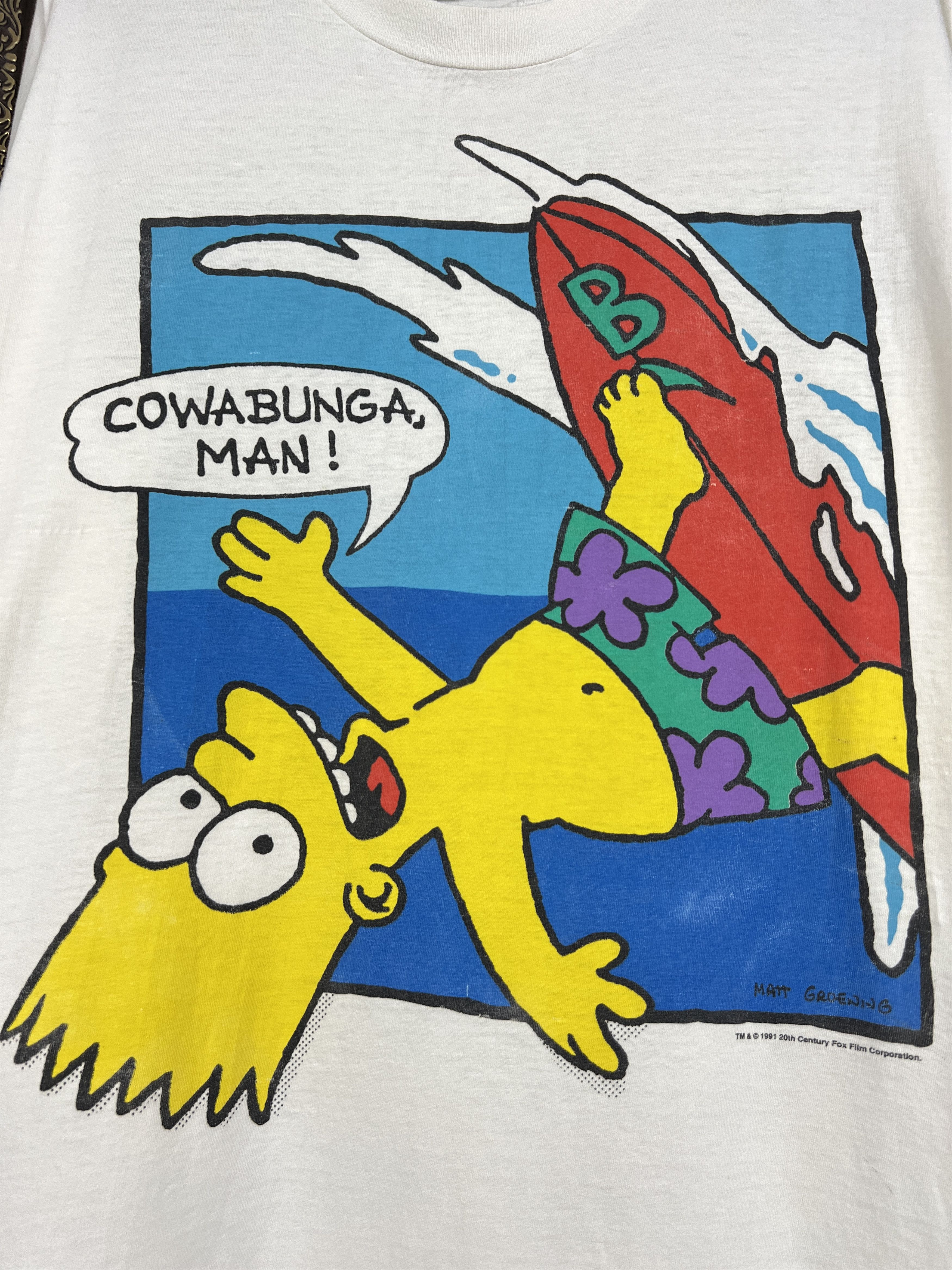 Vintage Bart Simpson Cowabunga Surf Misprint Graphic Shirt Tee Size US XL / EU 56 / 4 - 3 Thumbnail