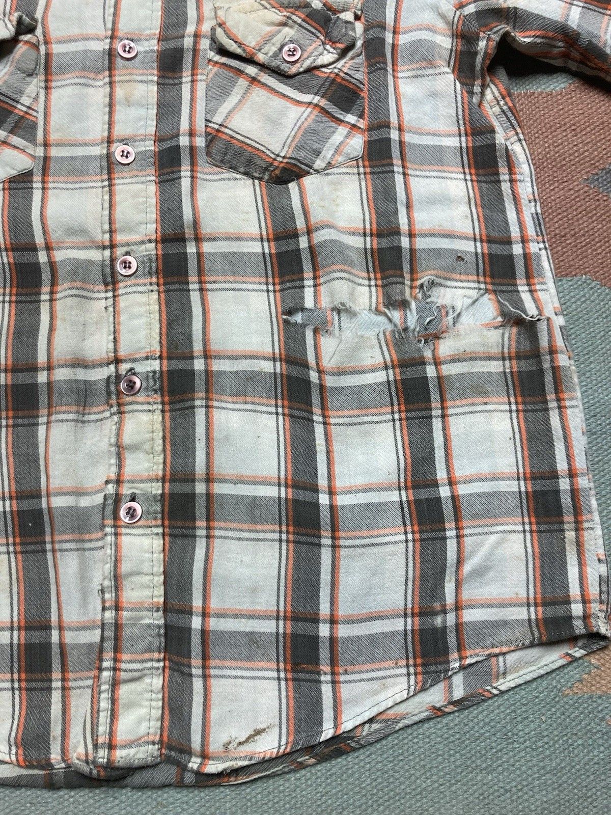 Vintage 70s Kingsport cotton flannel shirt chopped distressed medium Size US L / EU 52-54 / 3 - 4 Thumbnail