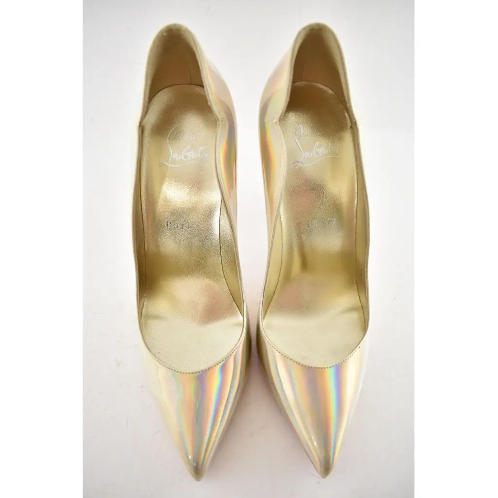 Christian Louboutin Hot Chick 100 Patent Psychic Gold Platine AB Heel Pump 39 Size US 9 / IT 39 - 6 Thumbnail
