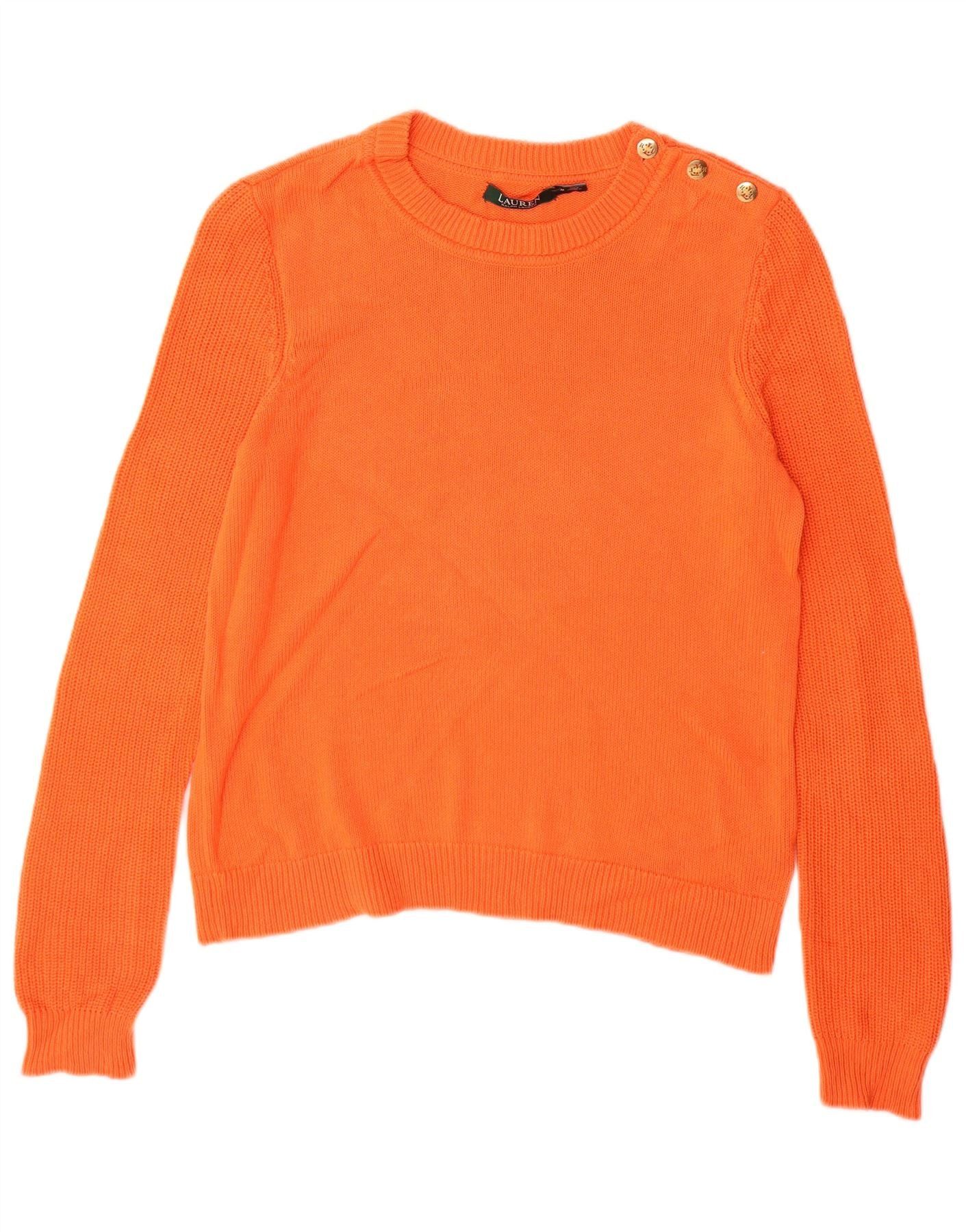 Ralph Lauren Womens Crew Neck Jumper Sweater UK 14 Medium Orange Cotton Size S / US 4 / IT 40 - 1 Thumbnail