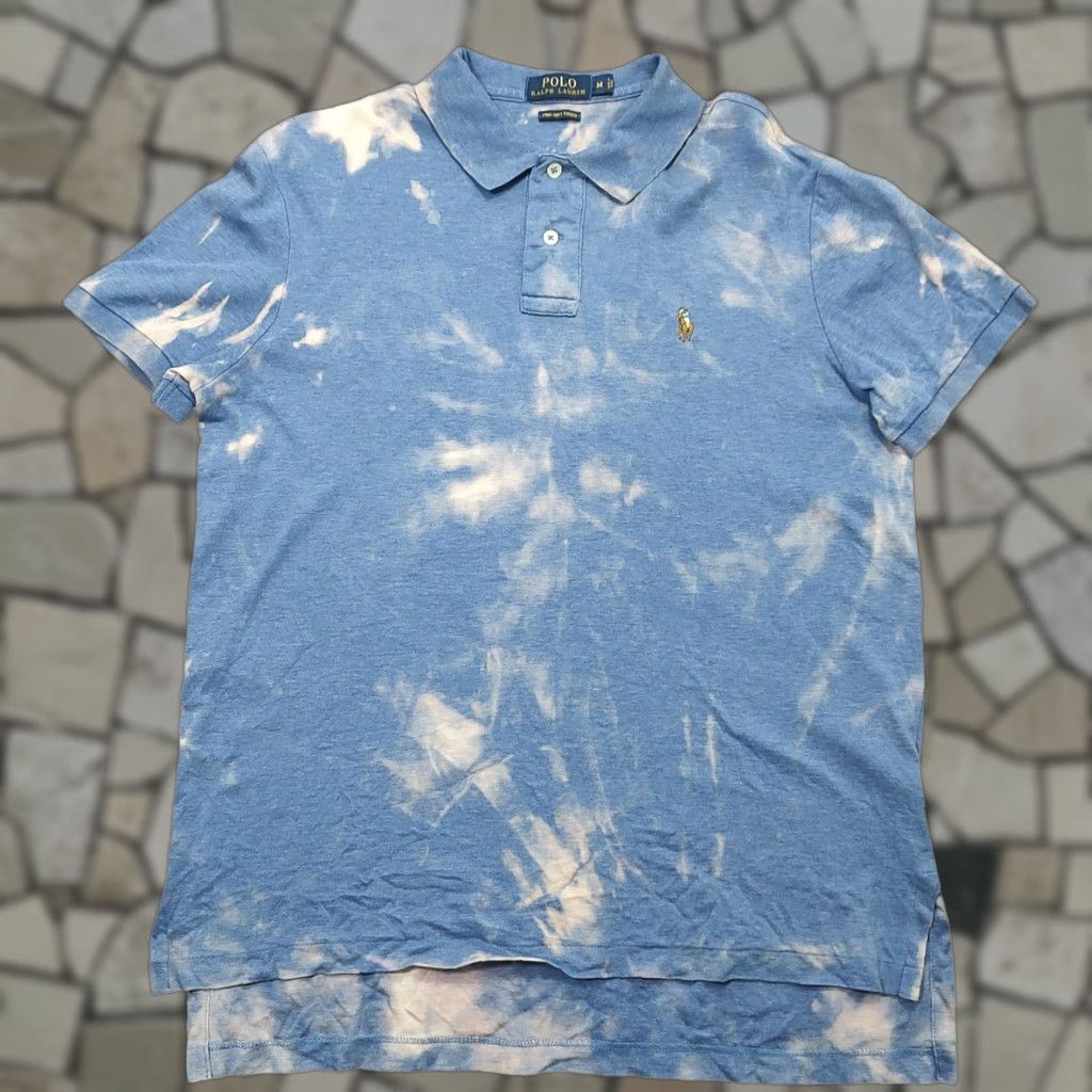 Polo Ralph Lauren VINTAGE Polo Ralph Lauren Shirt Mens Tie Dye Blue 100% Cotton Pima Short Sleeve Polo Acid Wash 90s College Classic USA Mens M Size US M / EU 48-50 / 2 - 1 Thumbnail