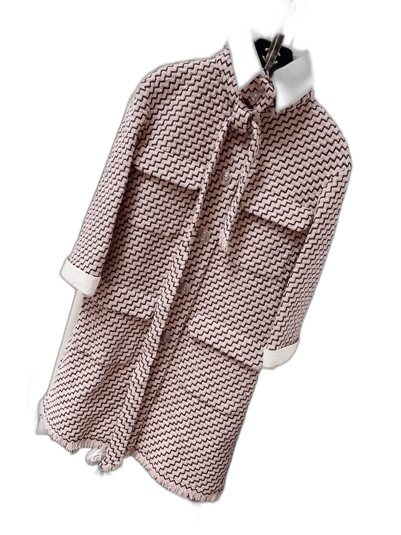 Chanel Chanel Pink Tweed Mid-Length Coat with Button Size S / US 4 / IT 40 - 1 Thumbnail
