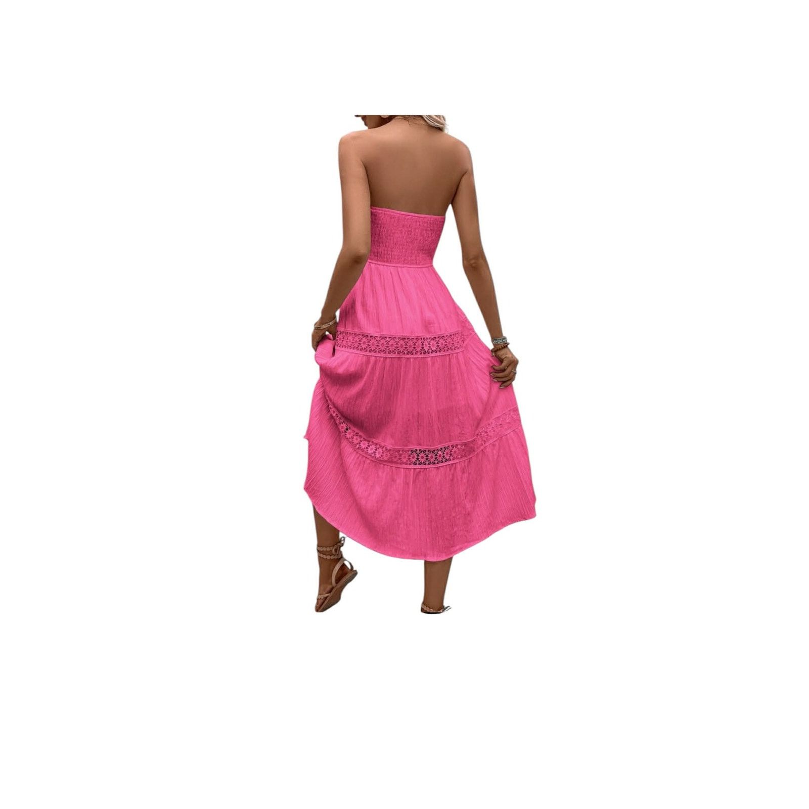 Other NEW Pink Smocked Tiered Boho Dress Ruched Strapless Maxi SM Size S / US 4 / IT 40 - 4 Thumbnail