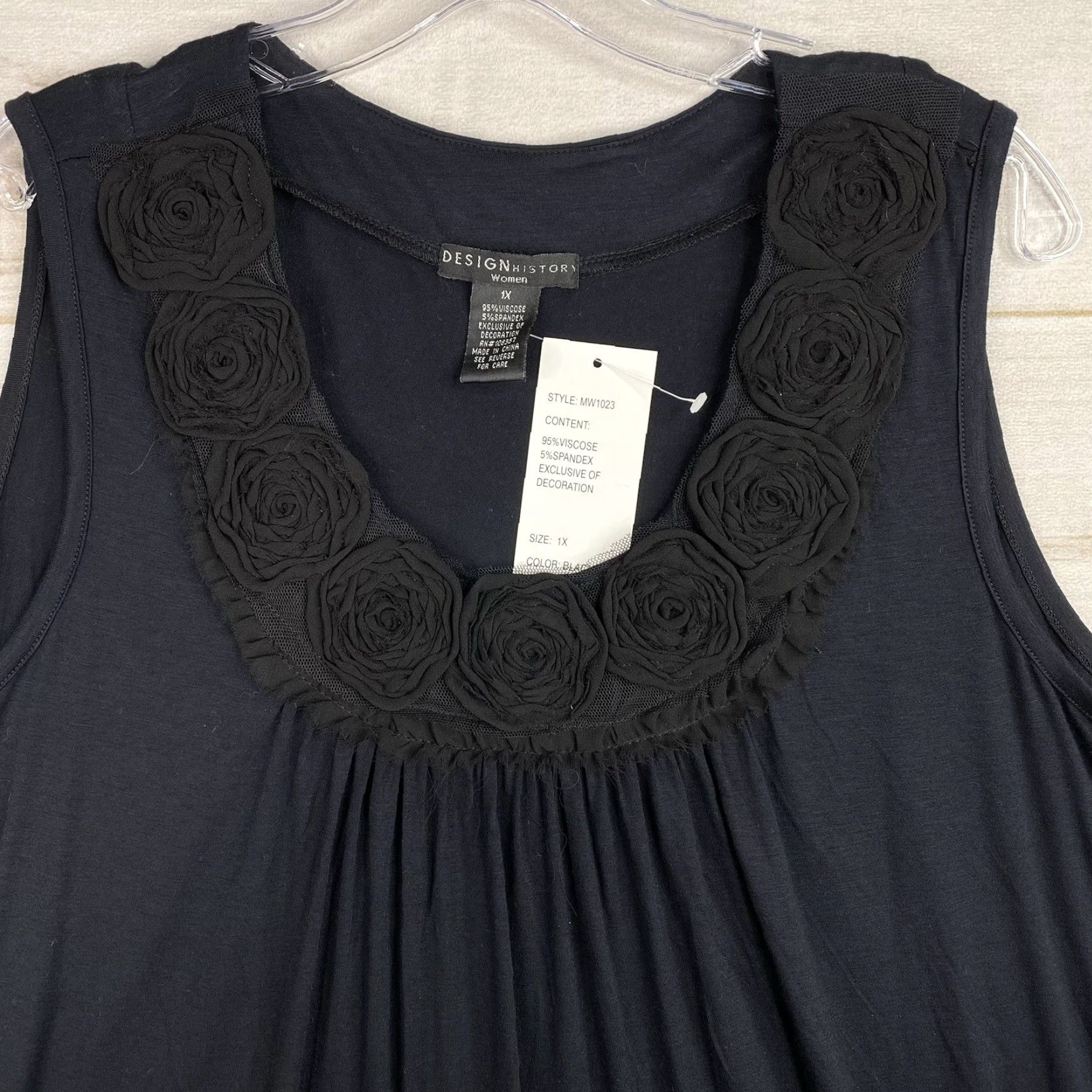 Vintage Design History Blouse 1X Black Floral Sleeveless Scoop Crew Neck Bohemian Casual Summer Women’s Size XL / US 12-14 / IT 48-50 - 2 Thumbnail